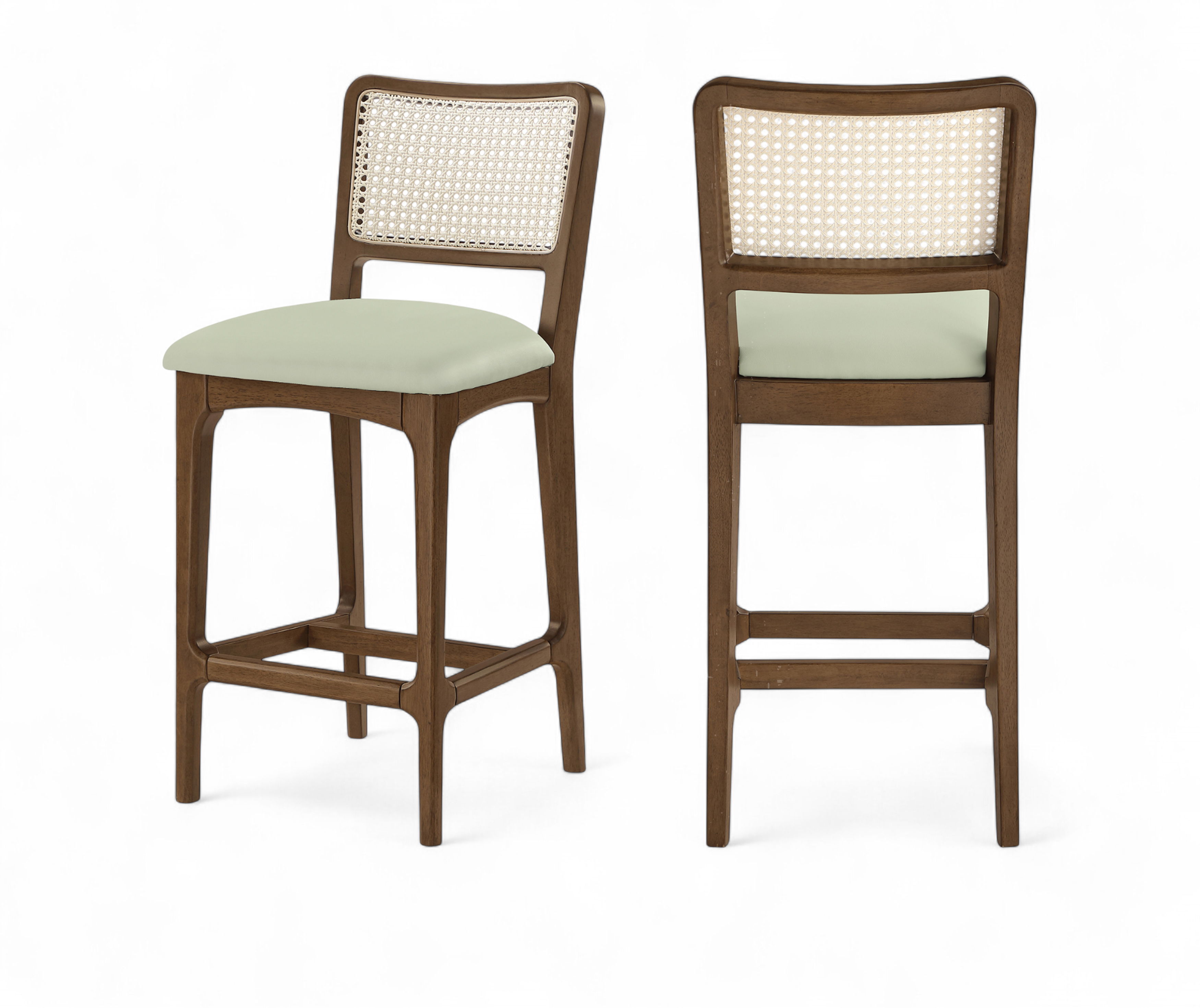 Atrium - Cane Back And Vegan Leather Upholstered Seat Counter Stool (Set of 2) - Mint