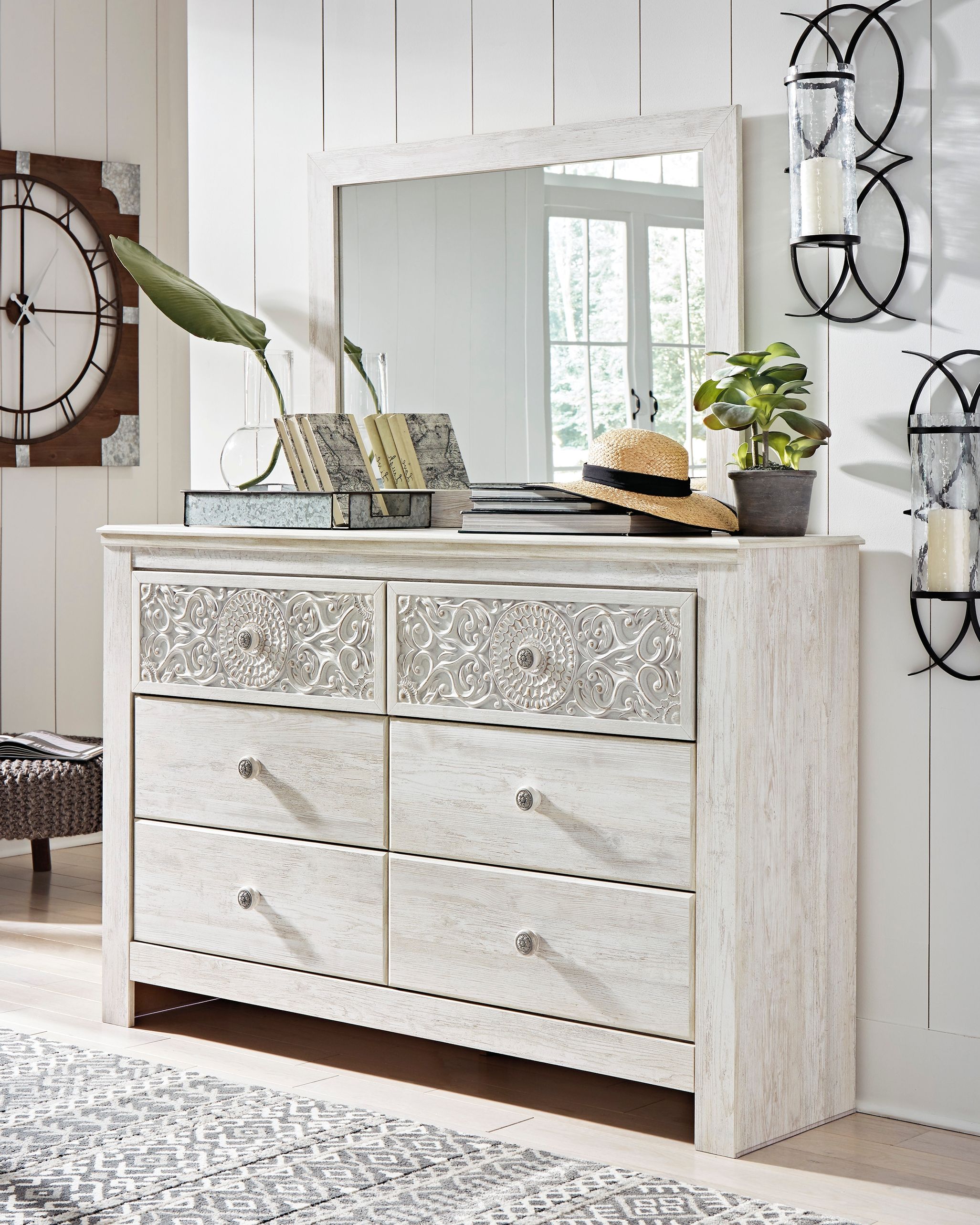 Ashley Furniture Paxberry - Dresser, Mirror - Medallion Drawer Pulls - Whitewash - Image 2