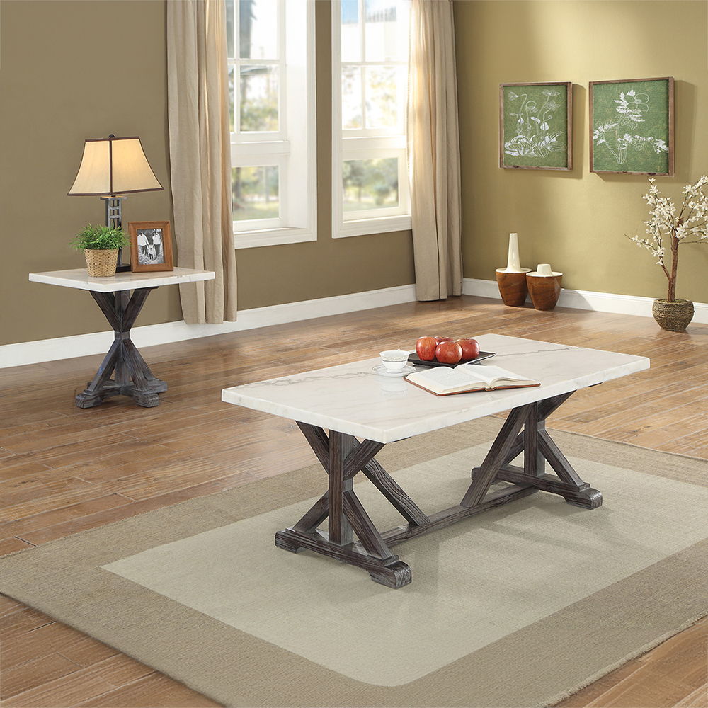 Romina - End Table - White Marble Top & Weathered Espresso, white, view 5