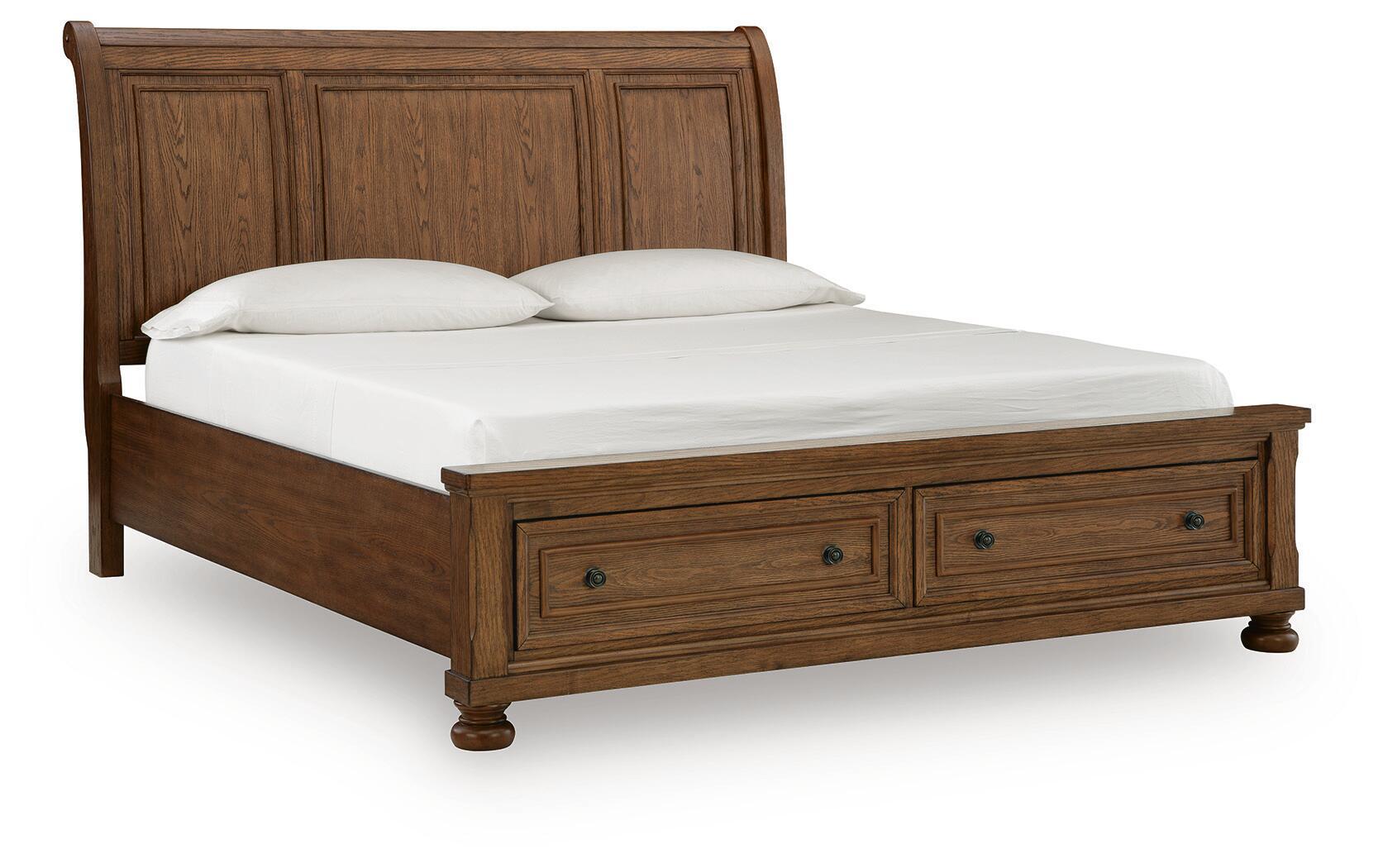 Zackaryn – King Sleigh Storage Bed – Warm Brown