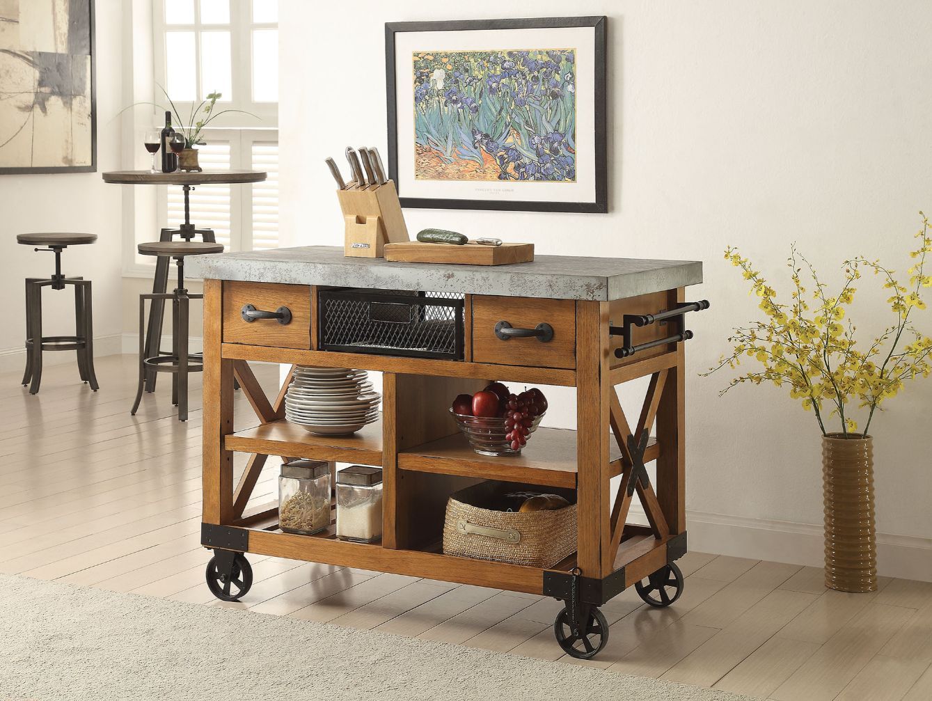 Kailey - Kitchen Cart - Antique Oak, orange