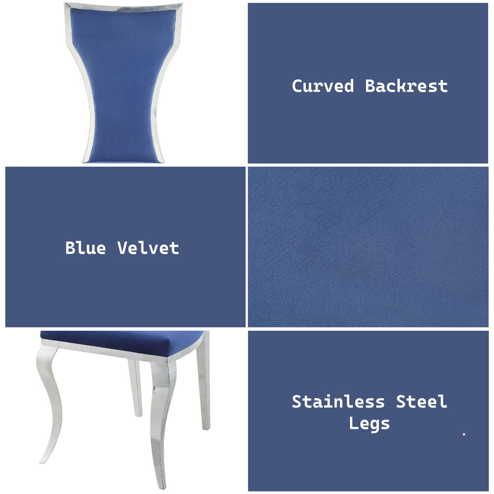 Azriel - Side Chair (Set of 2) - Blue Velvet & Mirroed Silver, blue, view 4