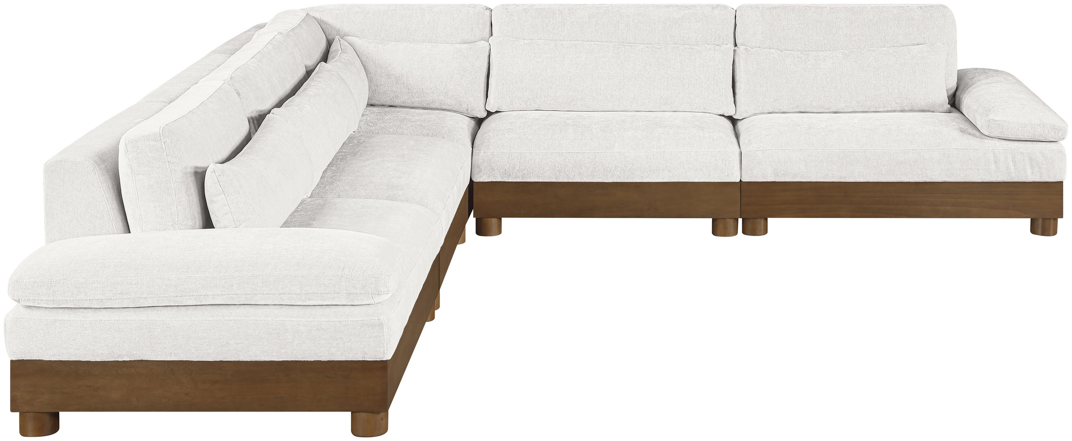 Turin - 127.75" Chenille Fabric Upholstered 5 Piece Modular Sectional (2 Armless Chairs, Corner Chair, Left Arm Chair, Right Arm Chair) - Cream / Brown Walnut