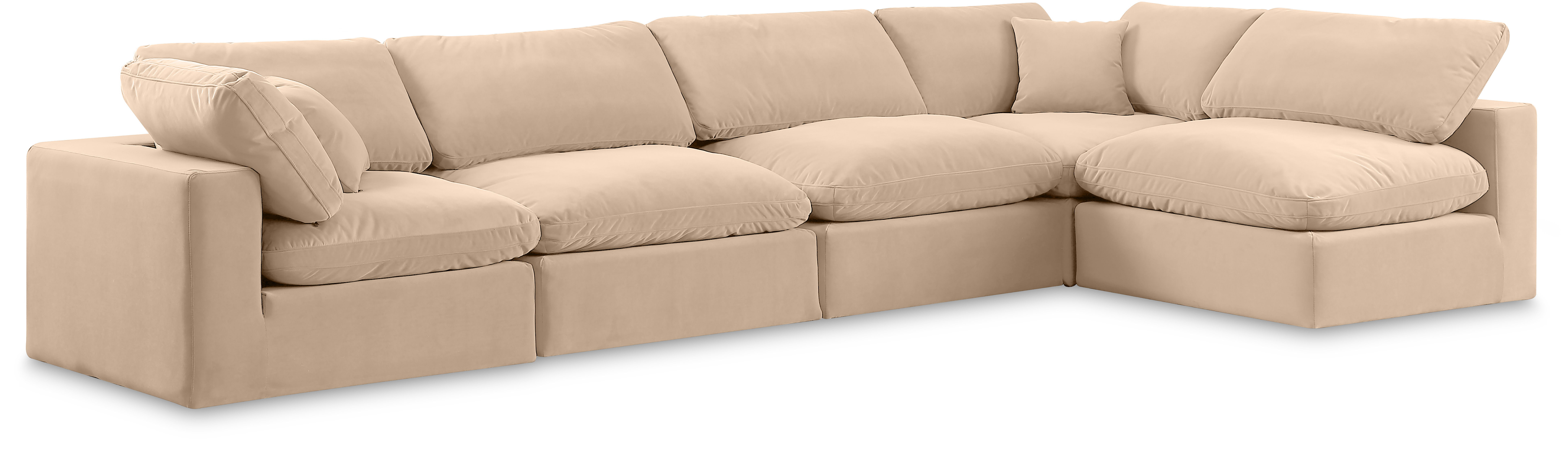 Comfy - 5 Piece Velvet Modular Sectional - Light Beige