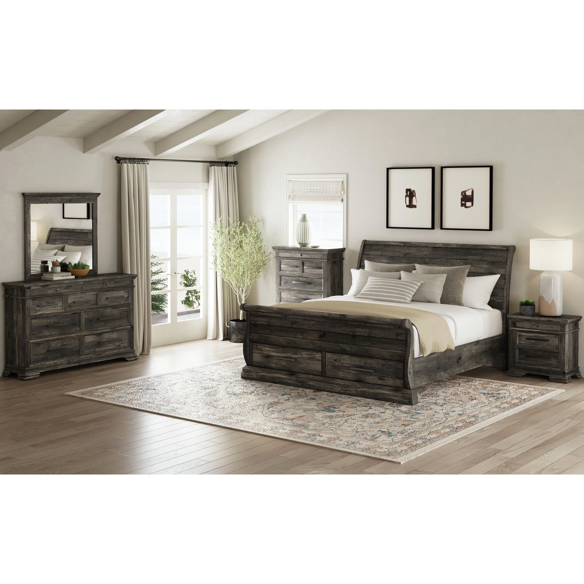 Park Ridge - Queen Sleigh Storage Bed - Charcoal