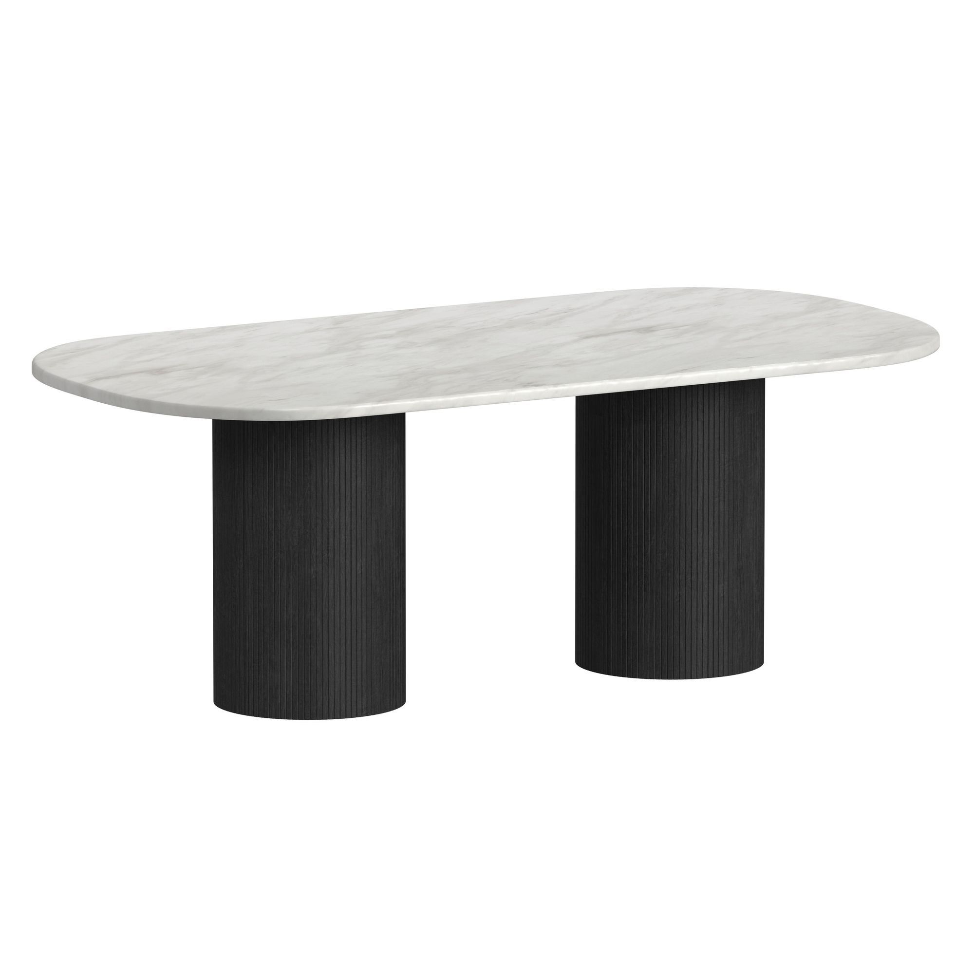 Sylvie - Oval Dining Table With Faux Marble Top - White / Black With Grain