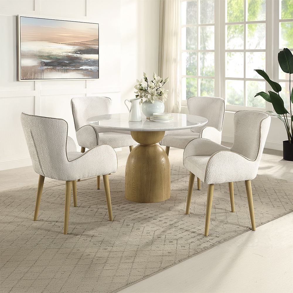Kala - Round Dining Table With Marble Top - Natural Marble Top & Oak, light brown, view 5