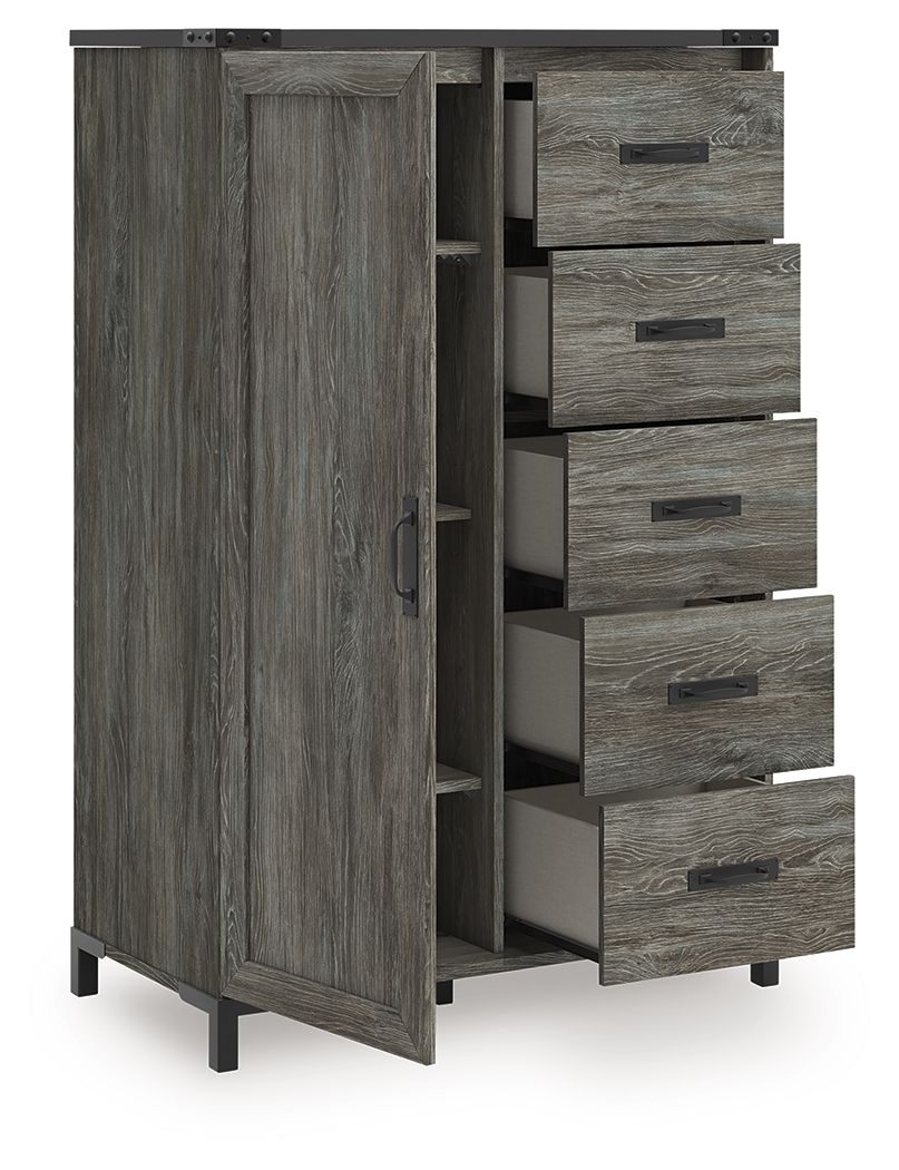 Ashley Furniture Frandern - 6 Pc. - Dresser, Mirror, Dressing Chest, Twin Panel Bed - Black / Gray - Image 6
