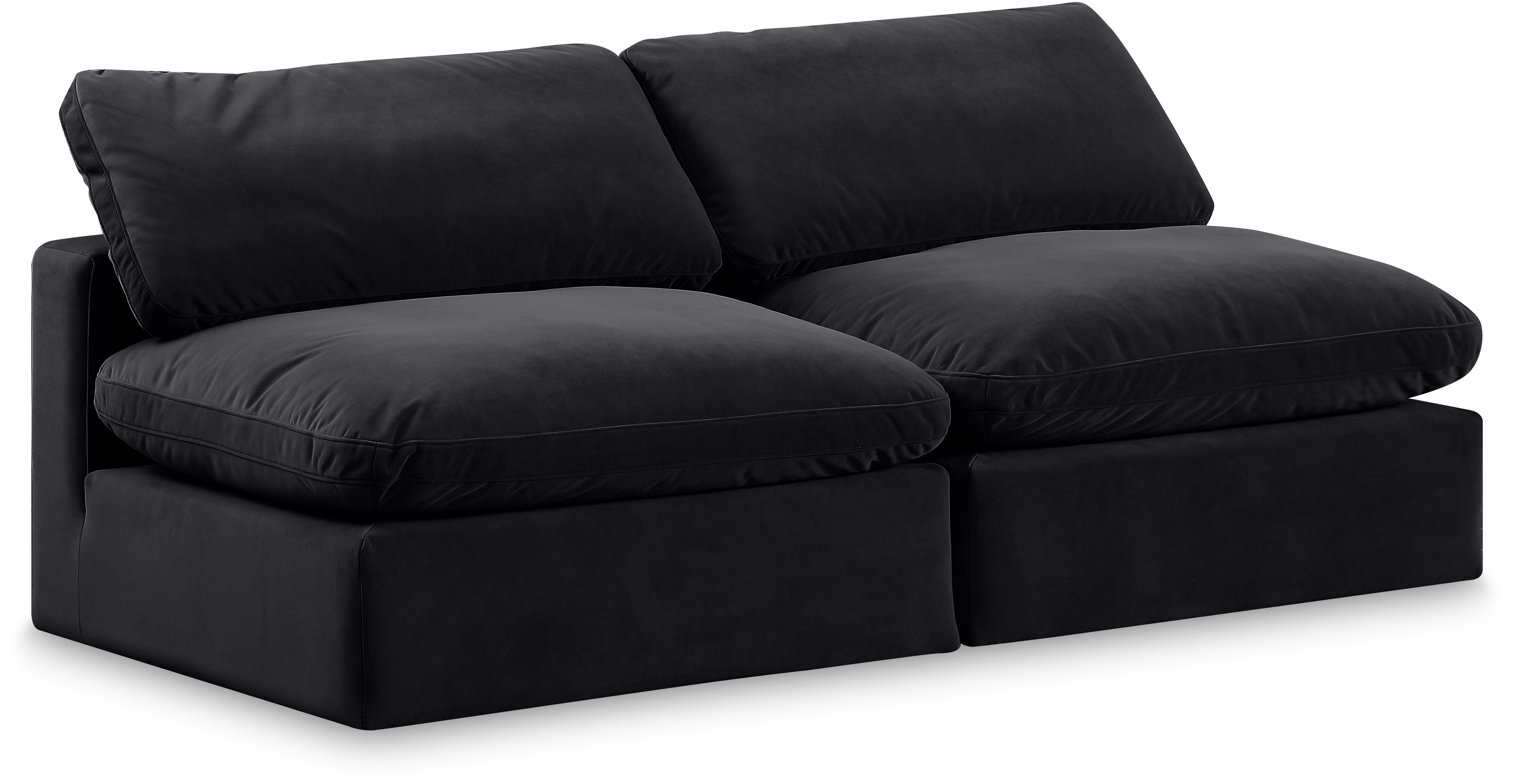 Comfy - Velvet Modular Armless Sofa 2 Seats - Black