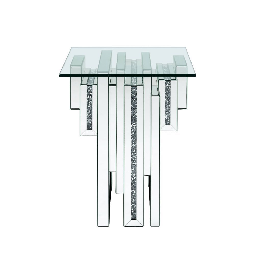 Noralie - 20" End Table With Faux Diamonds - Mirrored, silver, view 2