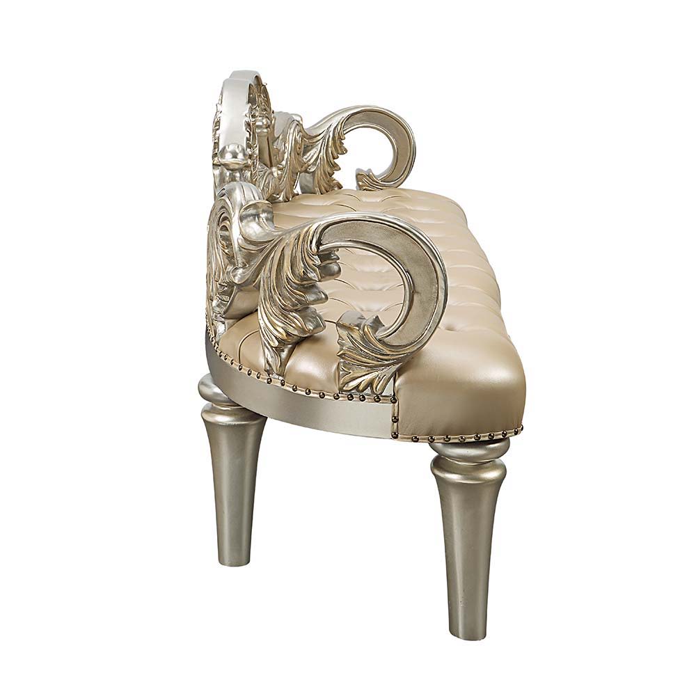 Danae - Bench - Champagne Synthetic Leather & Gold, beige, view 2