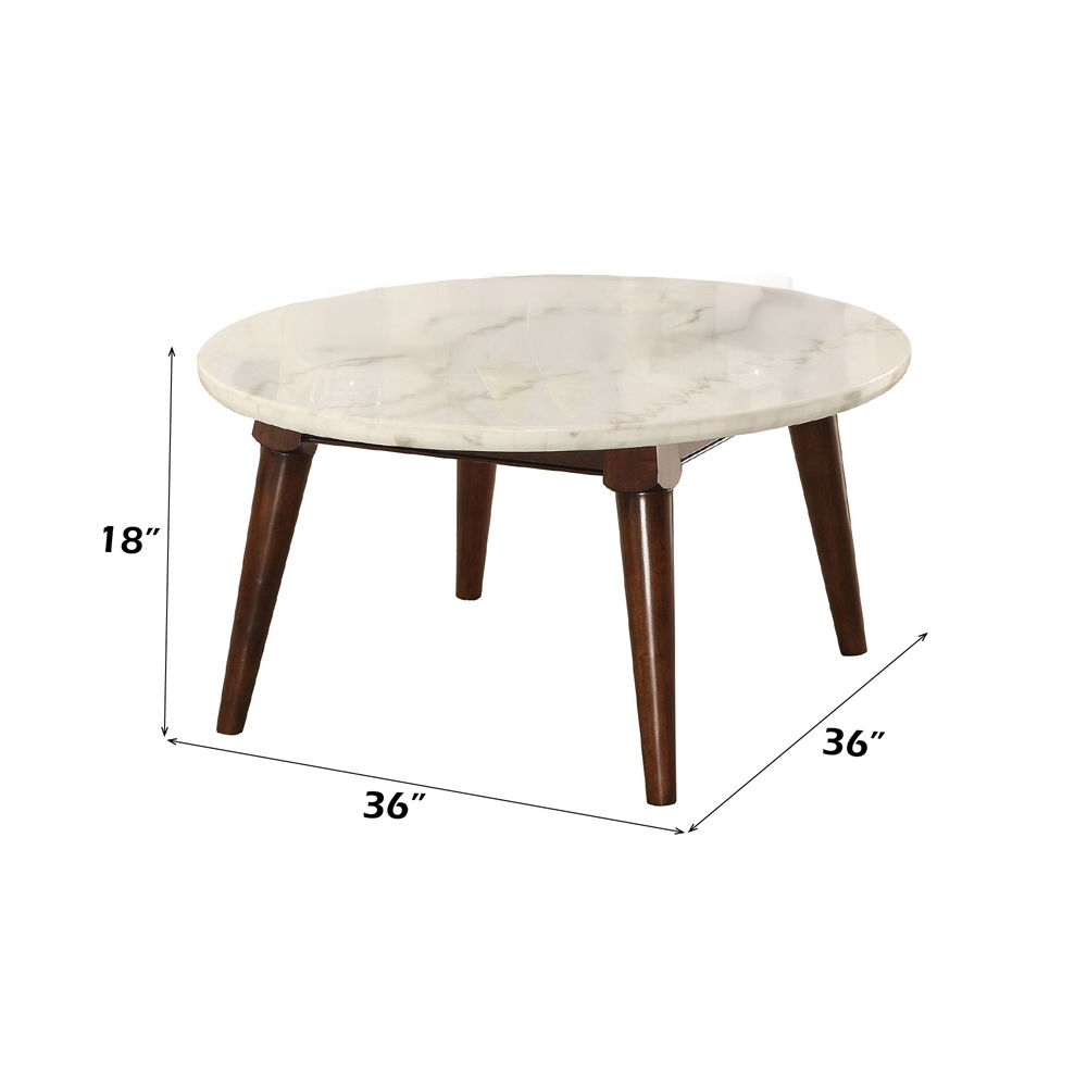 Gasha - Coffee Table - White Marble Top & Walnut, white, view 4