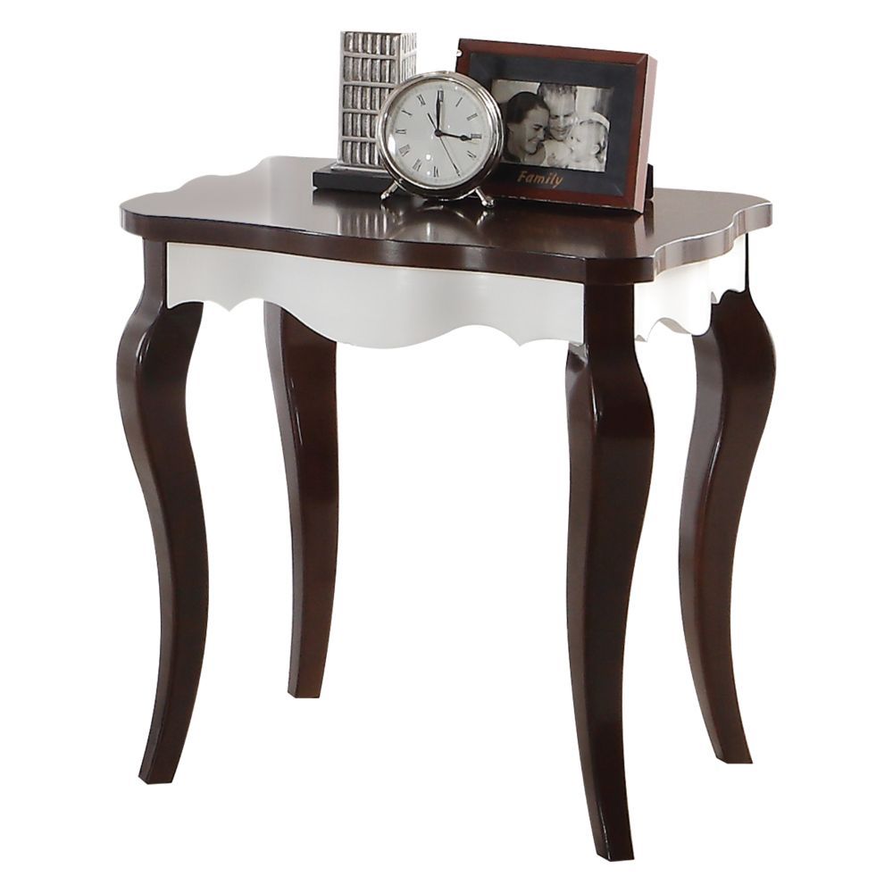 Mathias - End Table - White & Walnut, dark brown