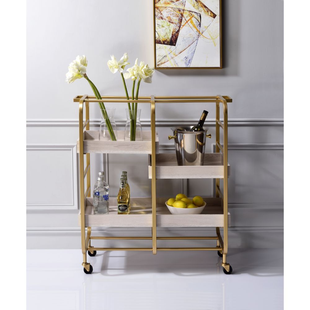 Vorrik - Serving Cart - Gold & White Washed, gold, view 5