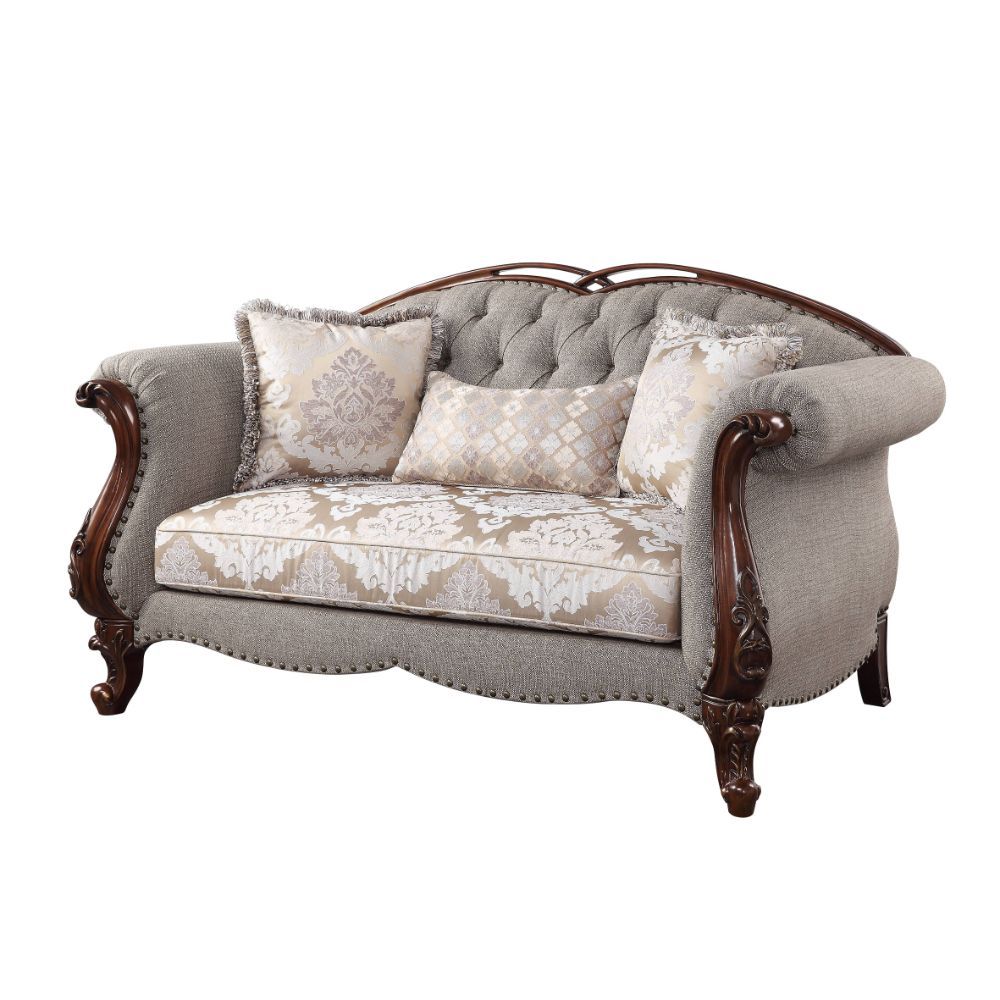 Miyeon - Loveseat With 3 Pillows - Fabric & Cherry, beige