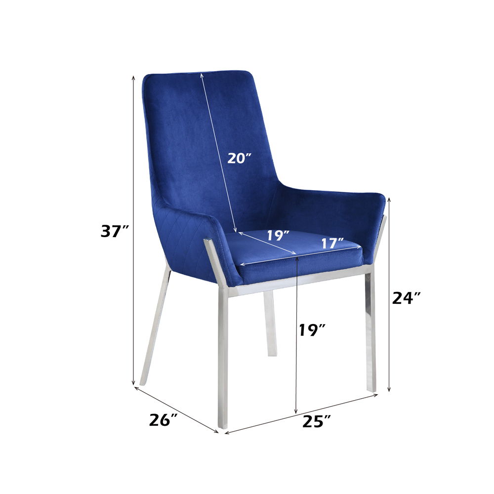 Cambrie - Side Chair (Set of 2) - Blue Velvet & Mirrored Silver, blue, view 2