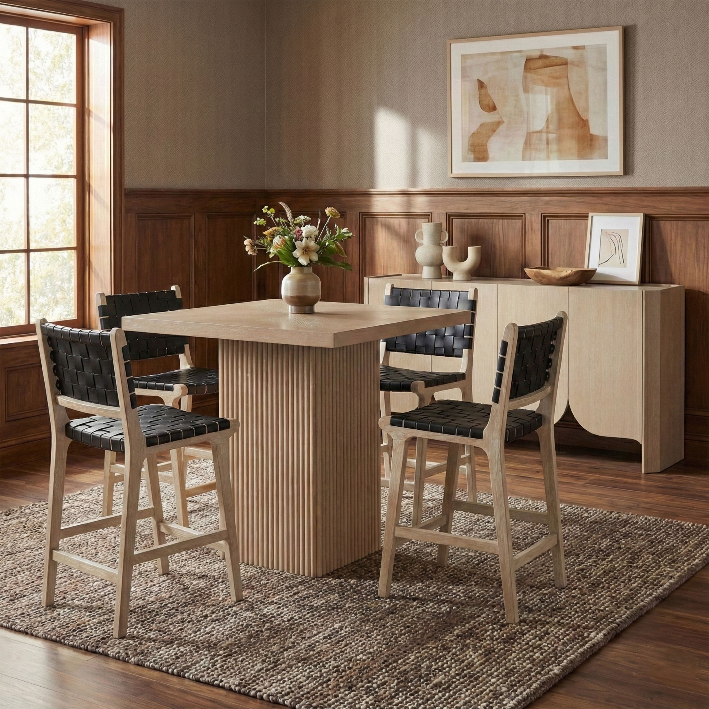 Entwine - Vegan Leather Upholstered Counter Stool - Black / Painted Natural