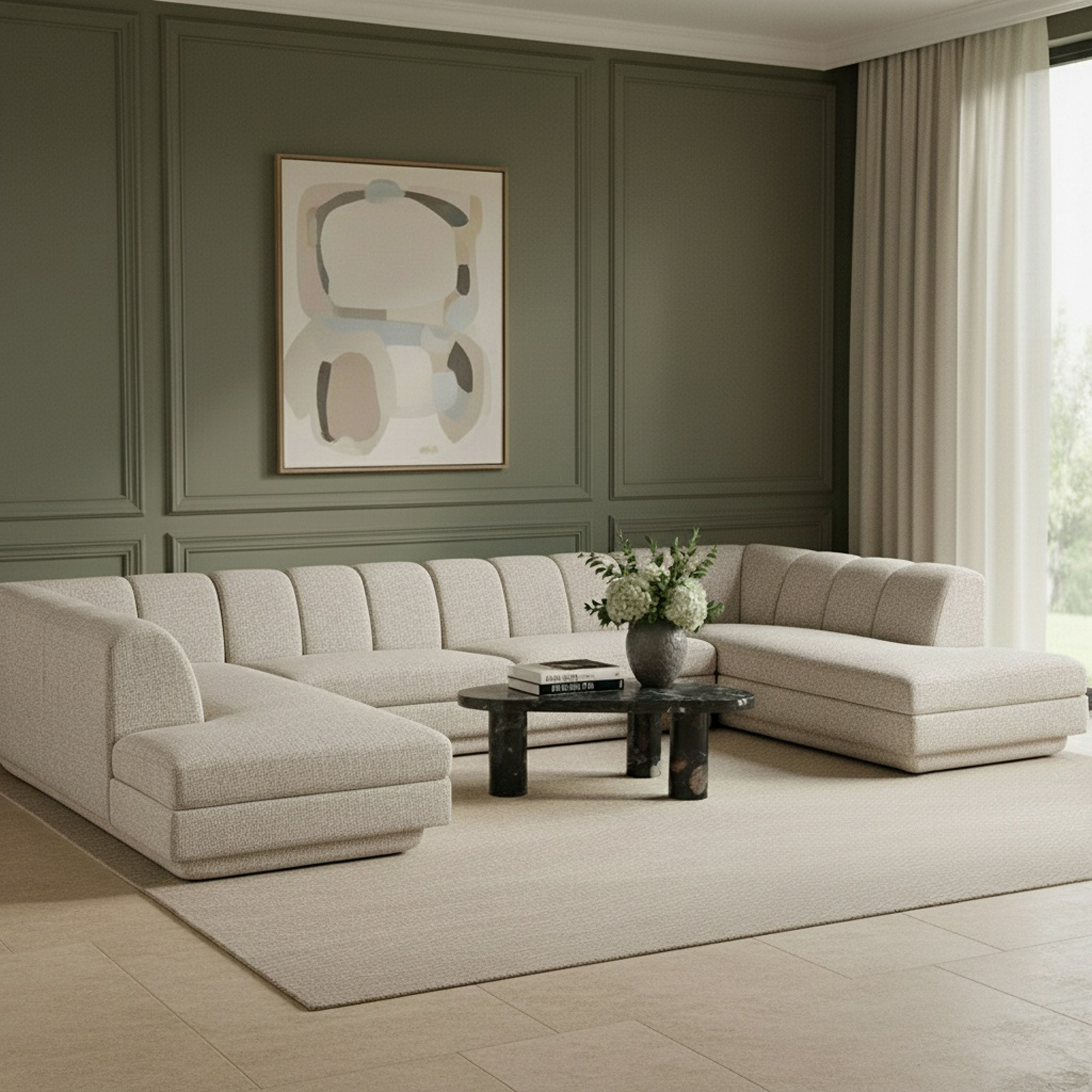 Modari - Fabric Upholstered 4 Piece U-Shaped Modular Sectional - Beige