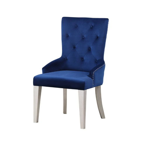 Varian - Side Chair - Blue Fabric & Antique Platinum, blue