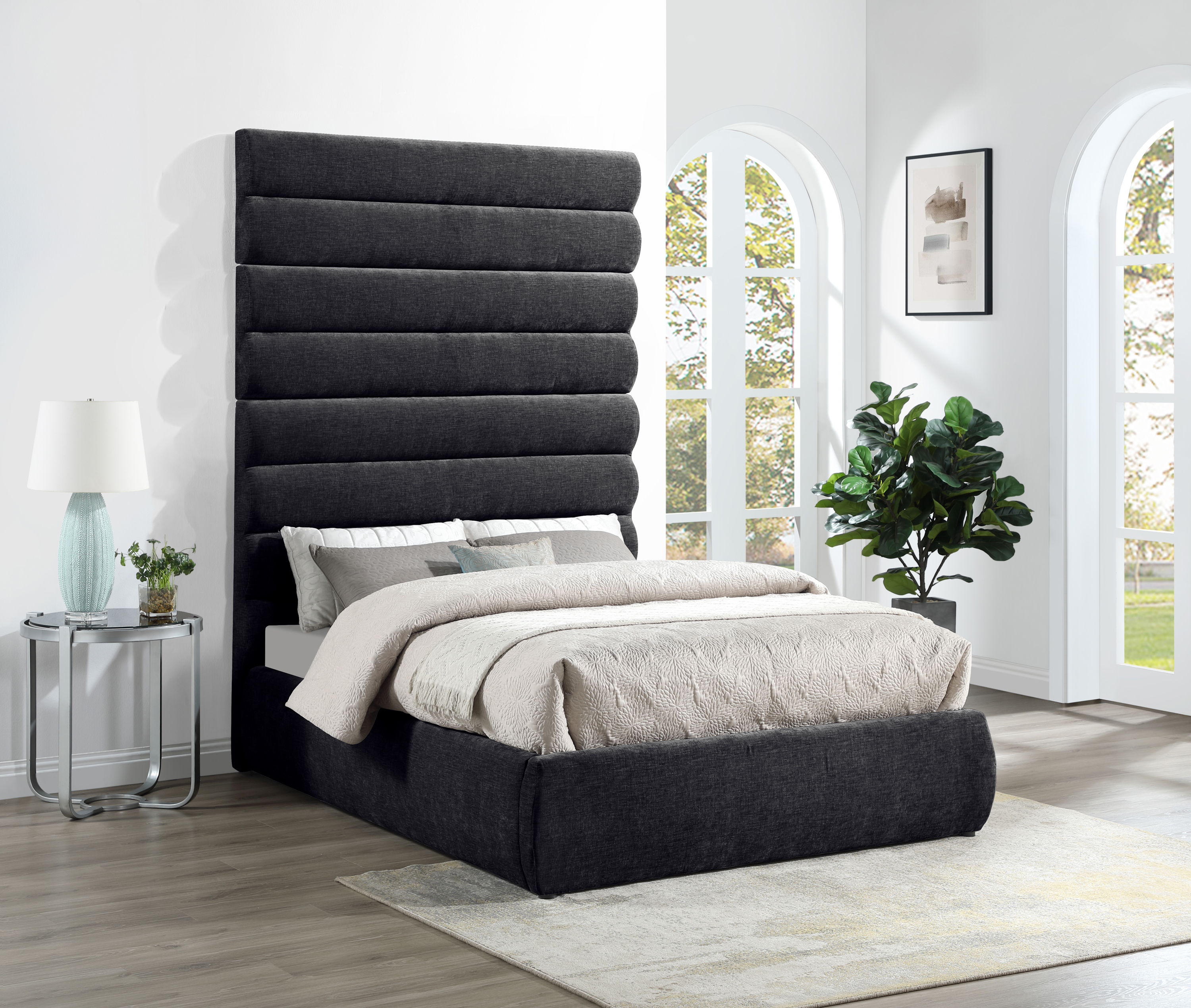 Adam - Chenille Fabric Full Bed With 89" Headboard - Black