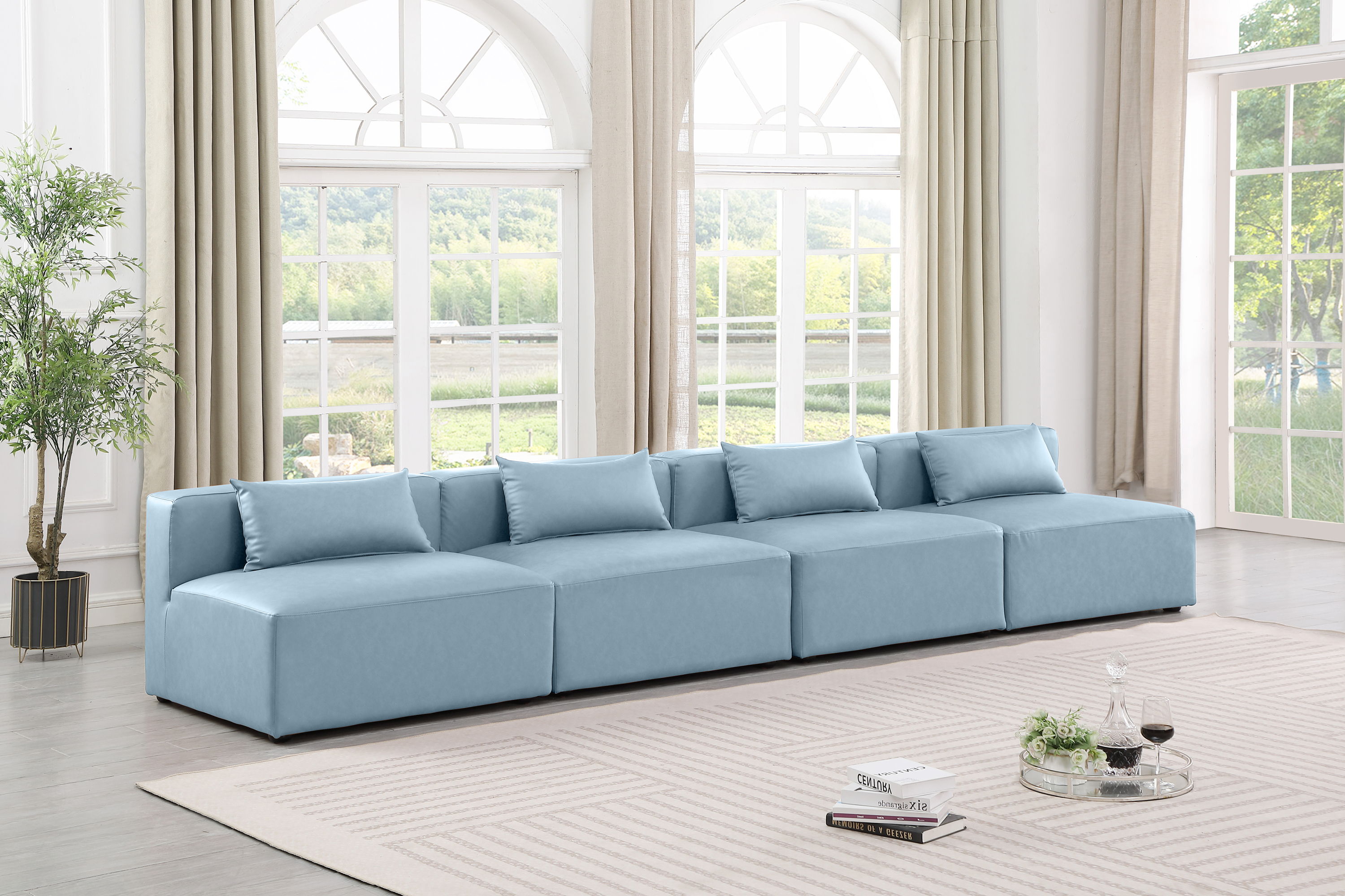 Cube - Modular 4 Piece Armless Sofa - Light Blue