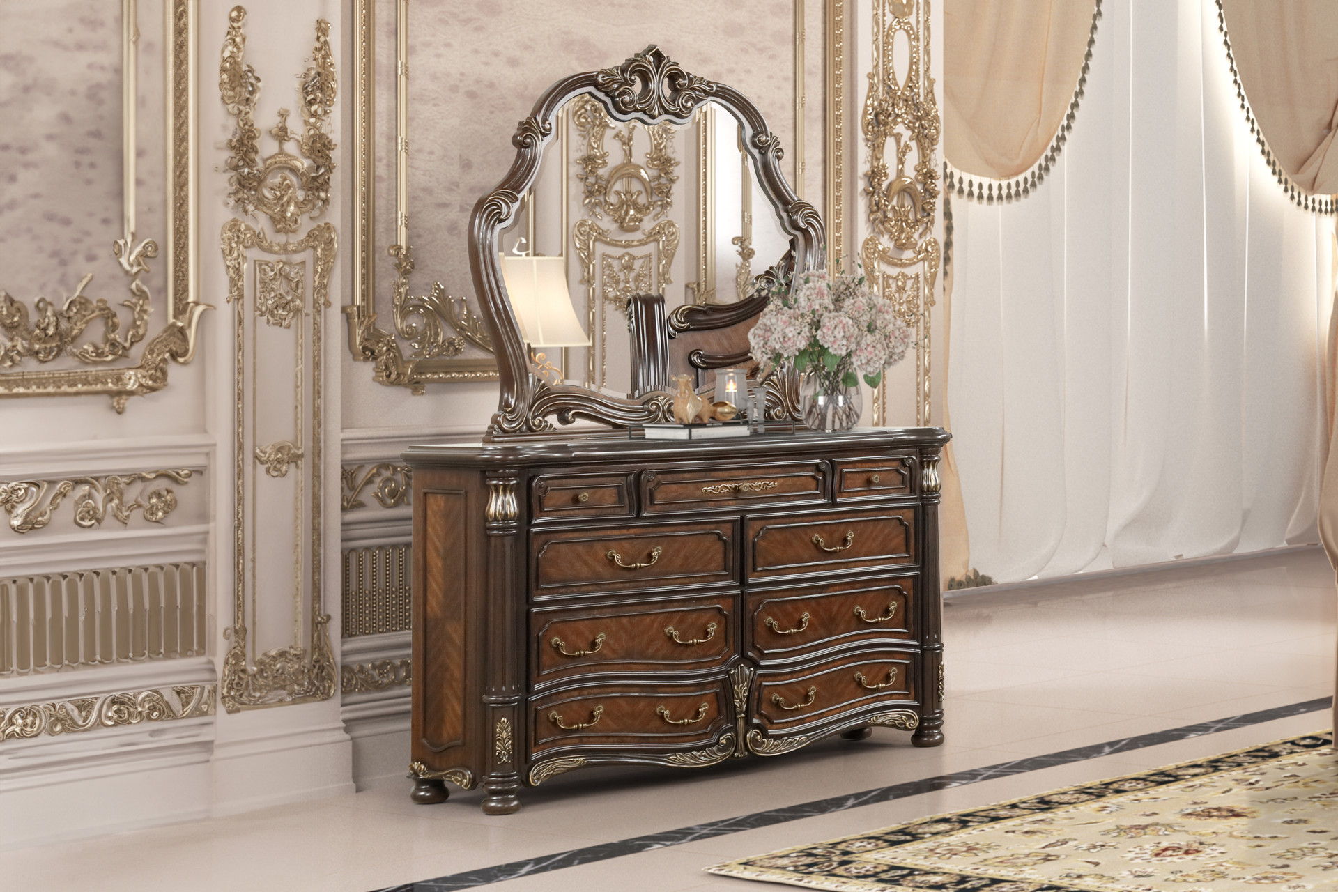 Bella Notte - Dresser Mirror - Mahogany Brown, light brown