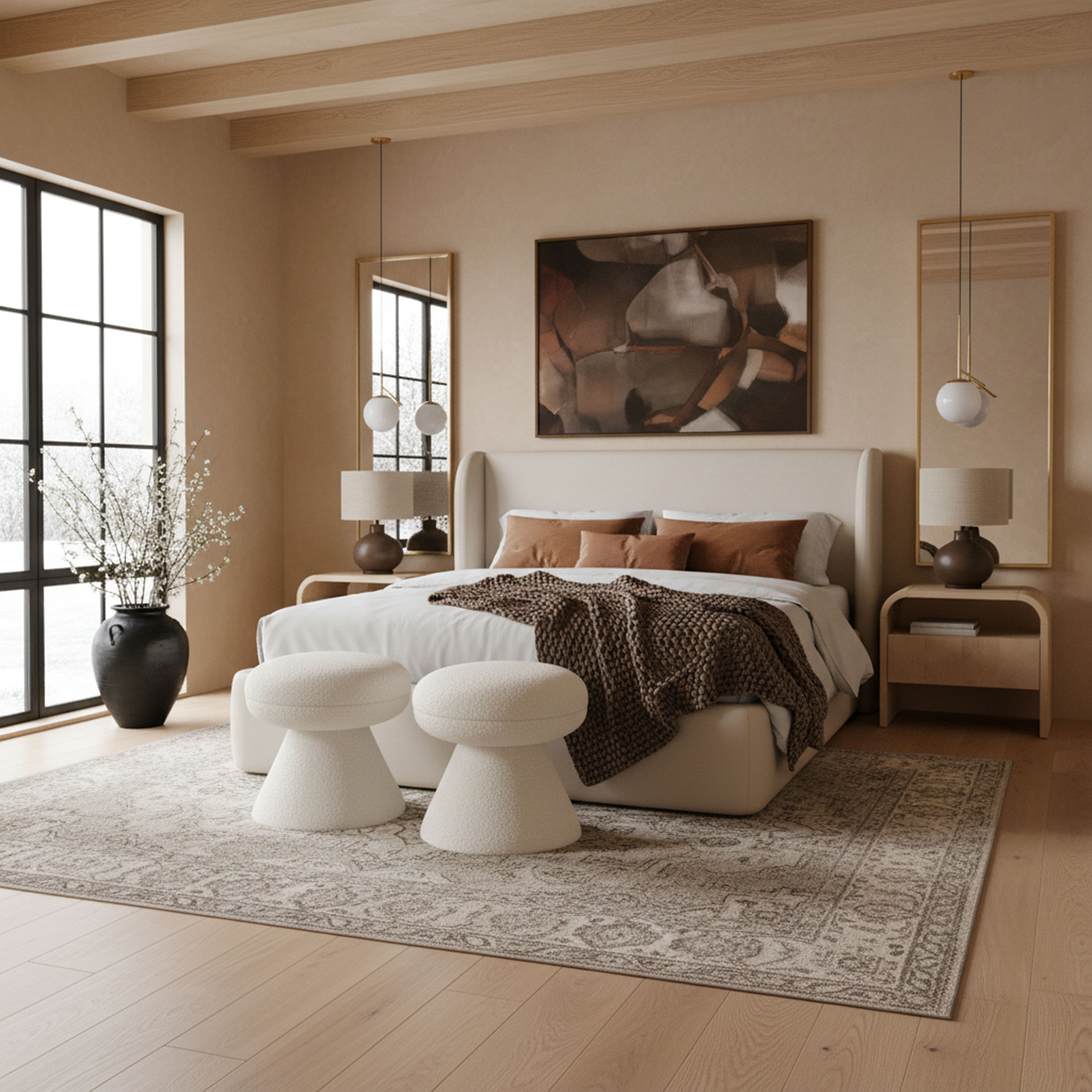 Warby - Vegan Leather Upholstered Queen Bed - Cream