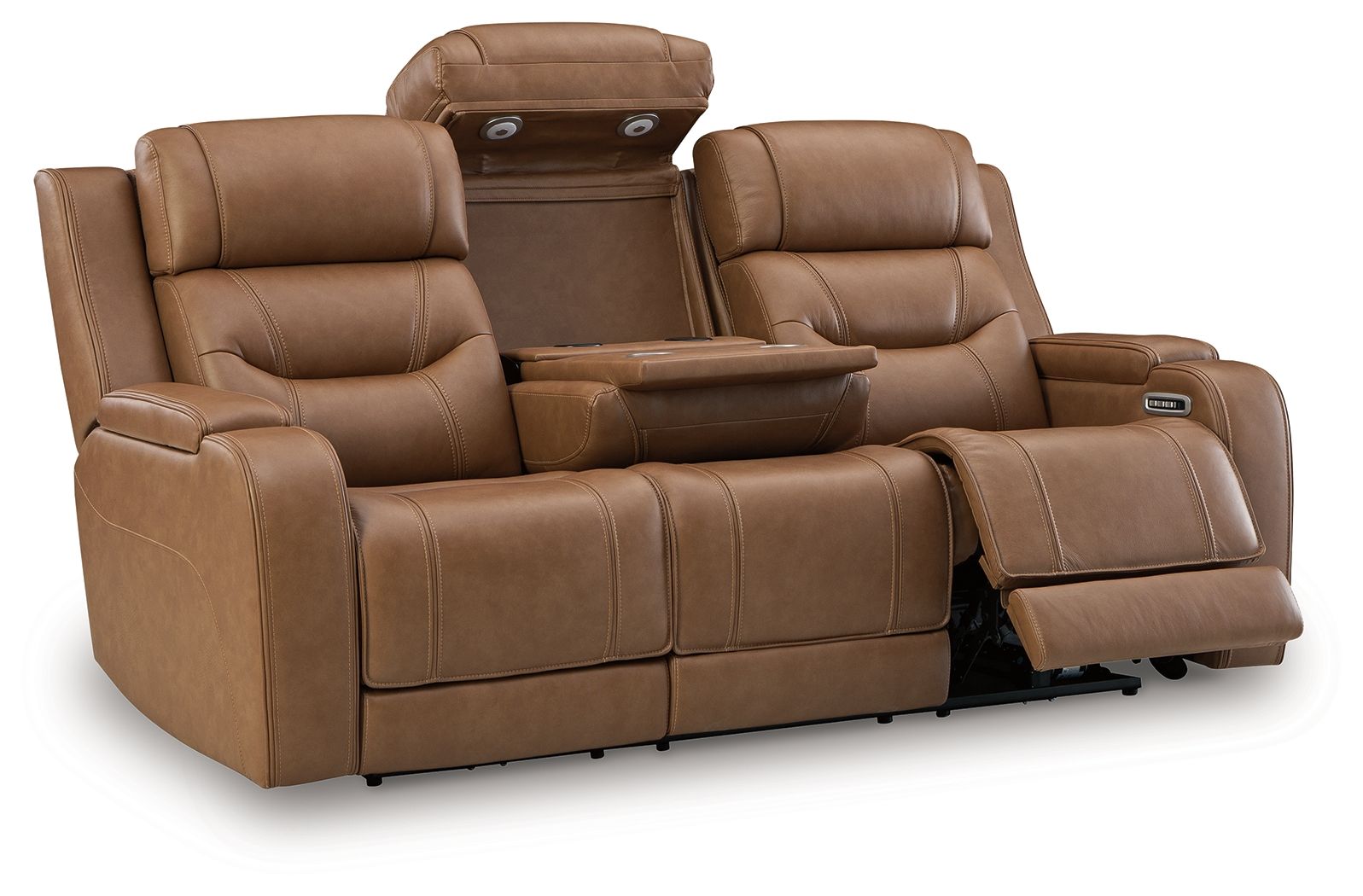 Knightington - Power Reclining Sofa With Audio Seating - Caramel