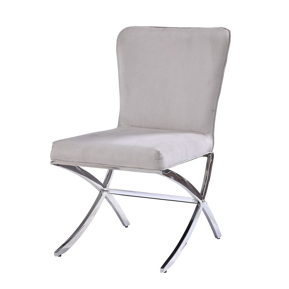 Daire - Side Chair (Set of 2) - Light Gray Velvet & Chrome, light gray, view 2