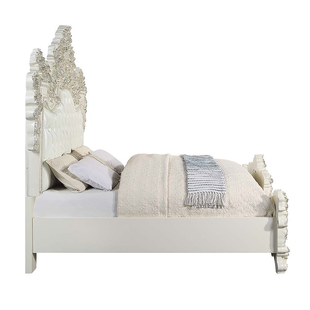 Adara - Eastern King Bed - Pearl White Synthetic Leather & Antique White, white, view 7