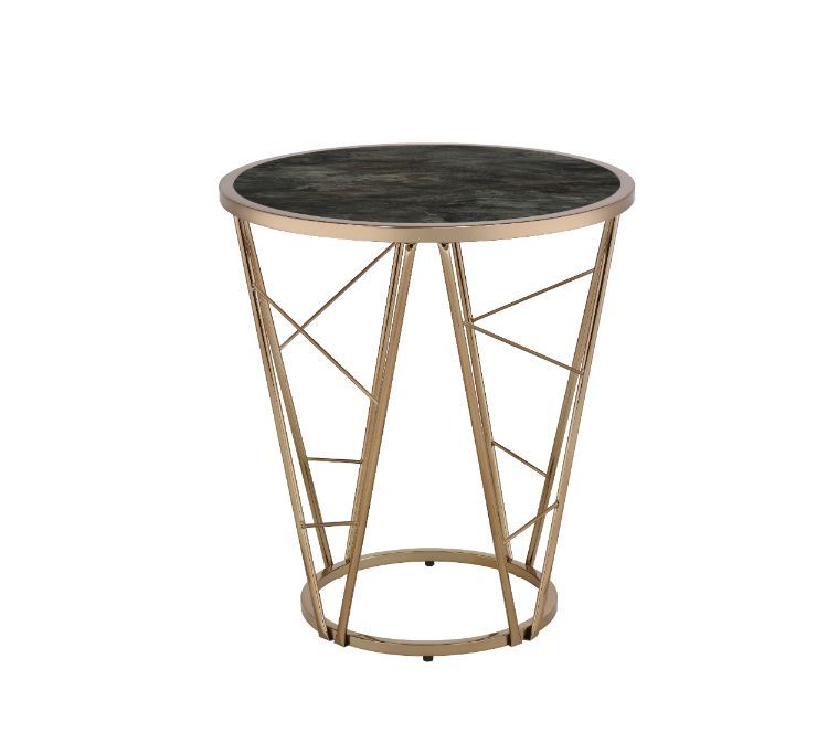 Cicatrix - End Table - Faux Black Marble Glass Top & Champagne, black, view 4