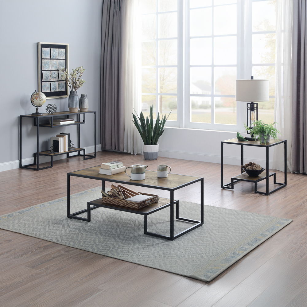 Idella - Sofa Table - Rustic Oak & Black, black, view 4