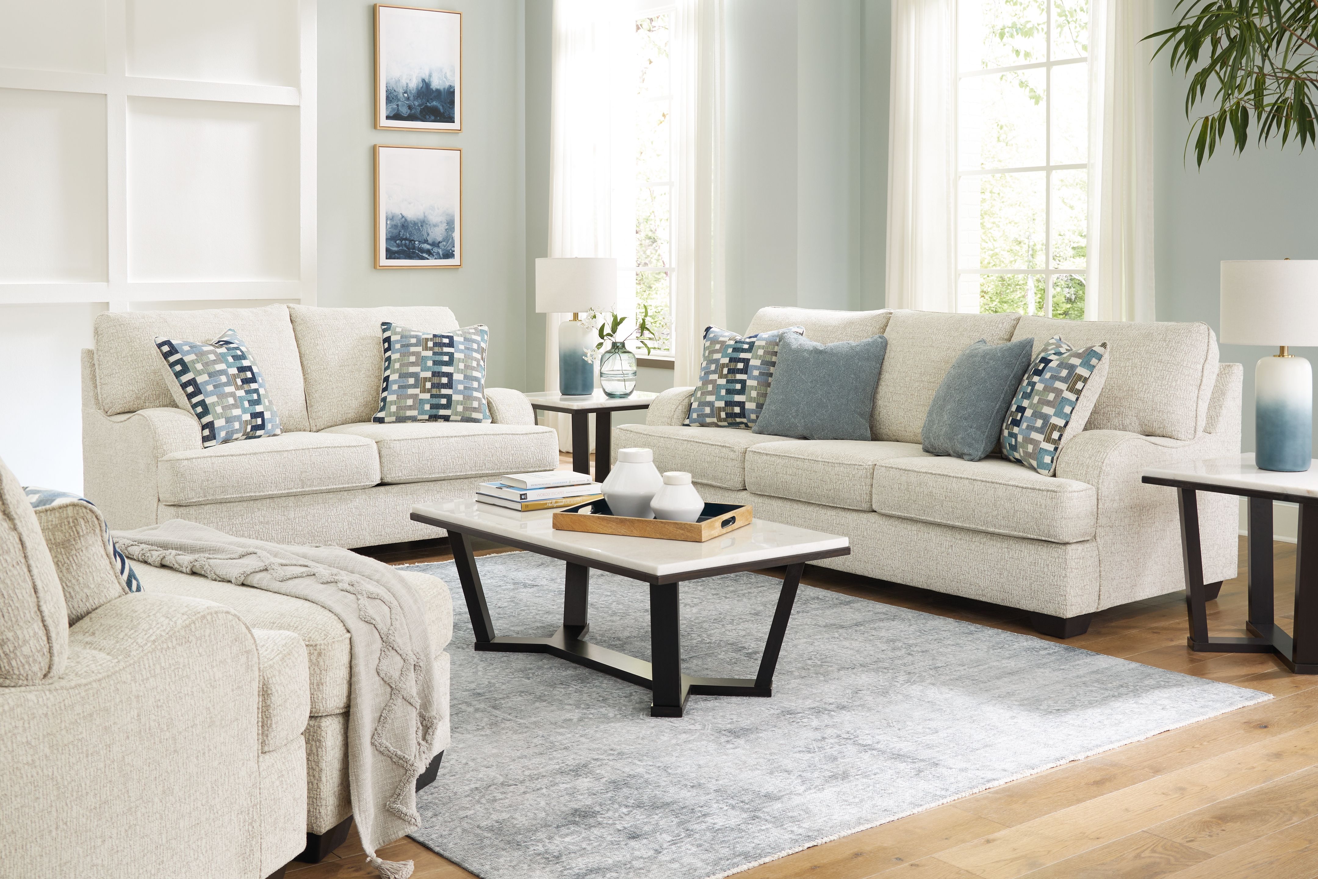 Ashley Valerano - Parchment - 4 Pc. - Sofa, Loveseat, Chair And A Half, Ottoman