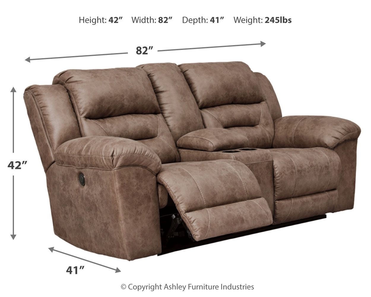 Ashley Furniture Stoneland - DBL REC PWR Loveseat w/Console - Light Brown - Image 4