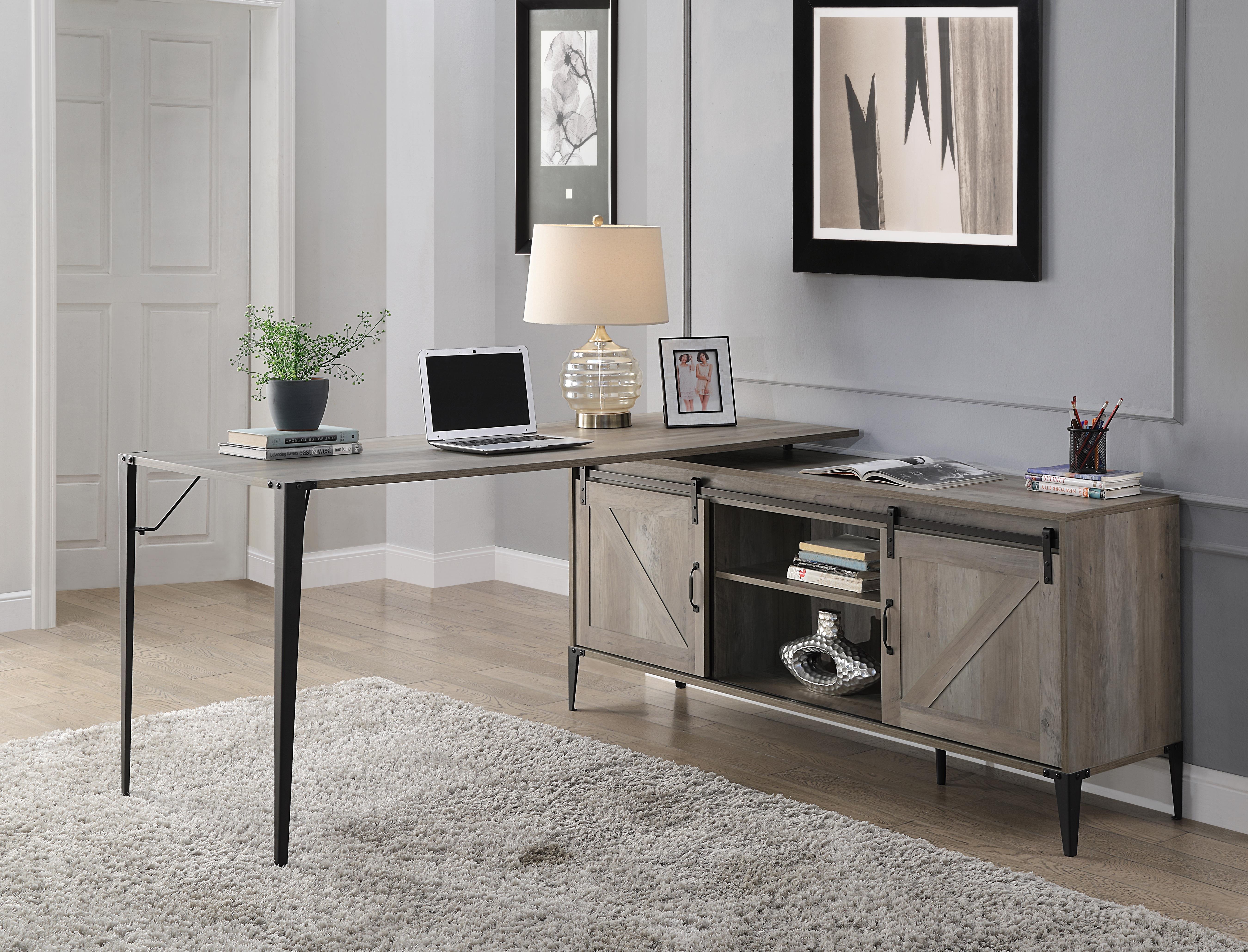 Zakwani - Writing Desk - Gray Oak & Black, gray, view 5