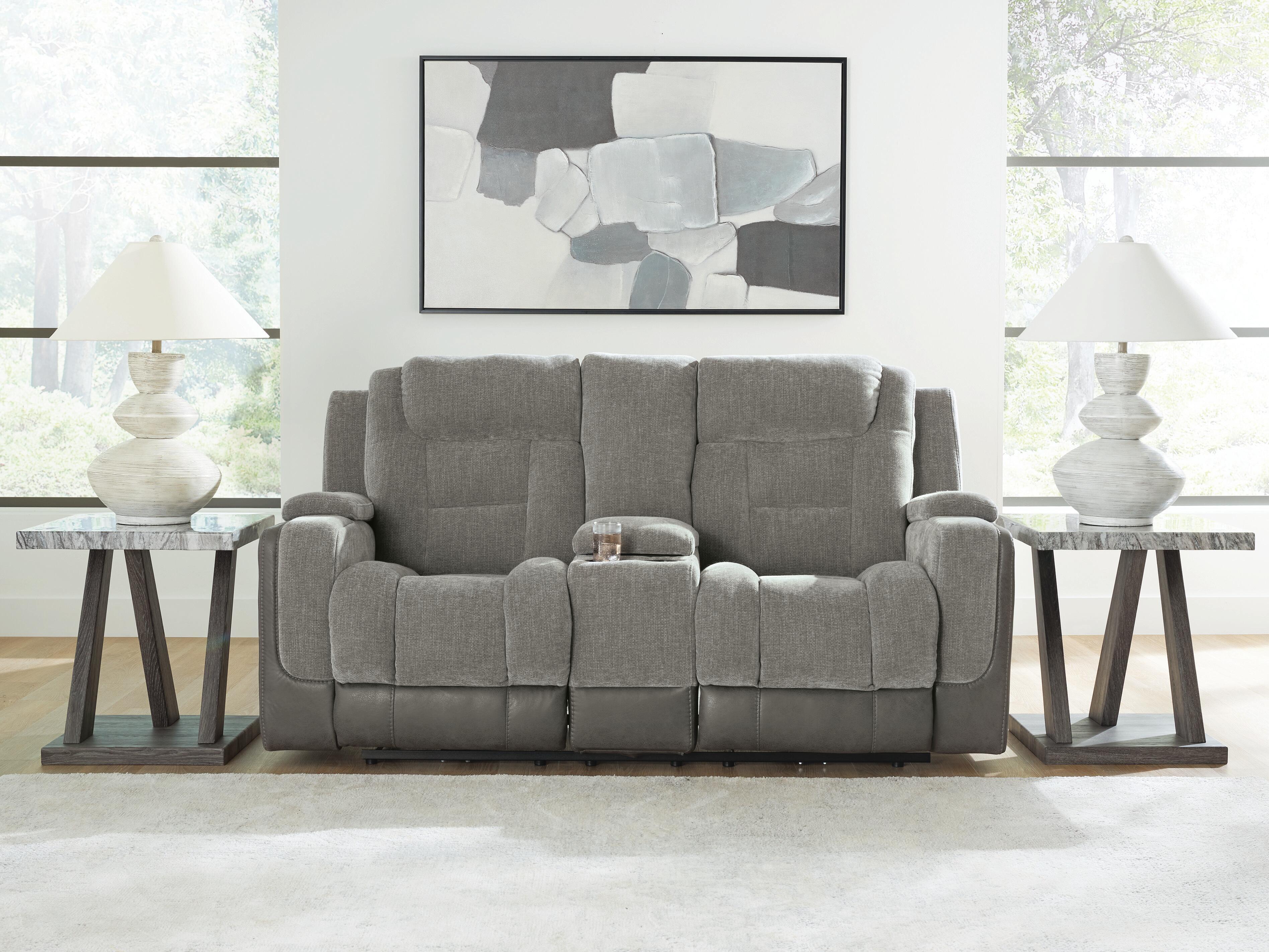 Ashley Furniture Mixed Motion - Power Reclining Loveseat With Console / Adjustable Headrest - Shadow - Image 2