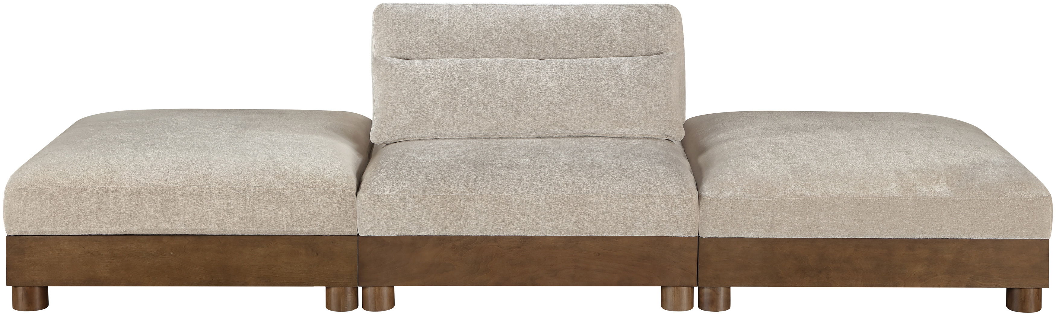 Turin - 120" Chenille Fabric Upholstered 3 Piece Modular Sofa - Taupe / Brown Walnut