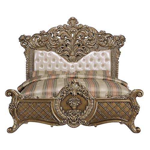 Constantine - Eastern King Bed - Synthetic Leather , Light Gold, Brown & Gold, beige, view 2