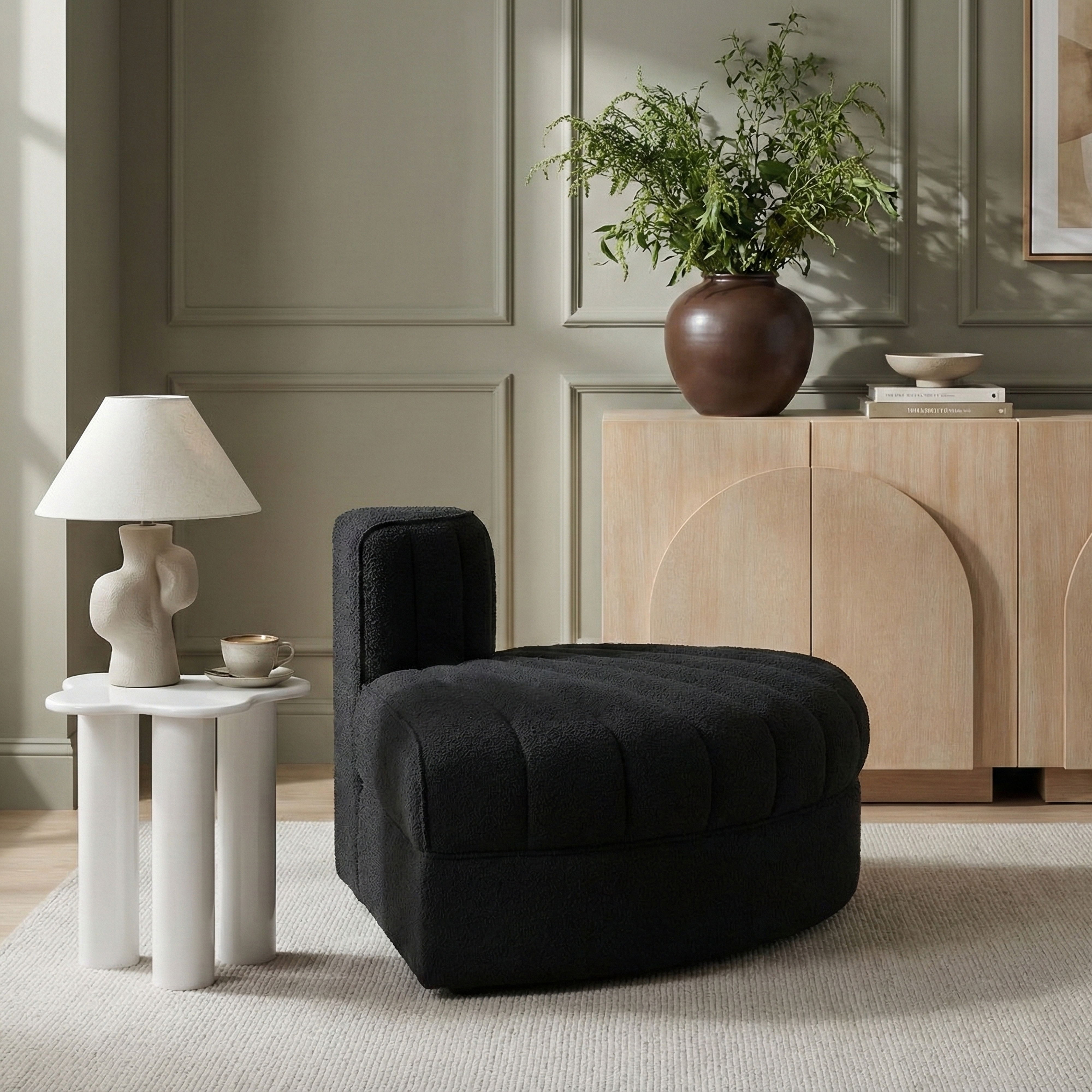 Rummi - Velvet Performance Fabric Upholstered Modular Chair - Black