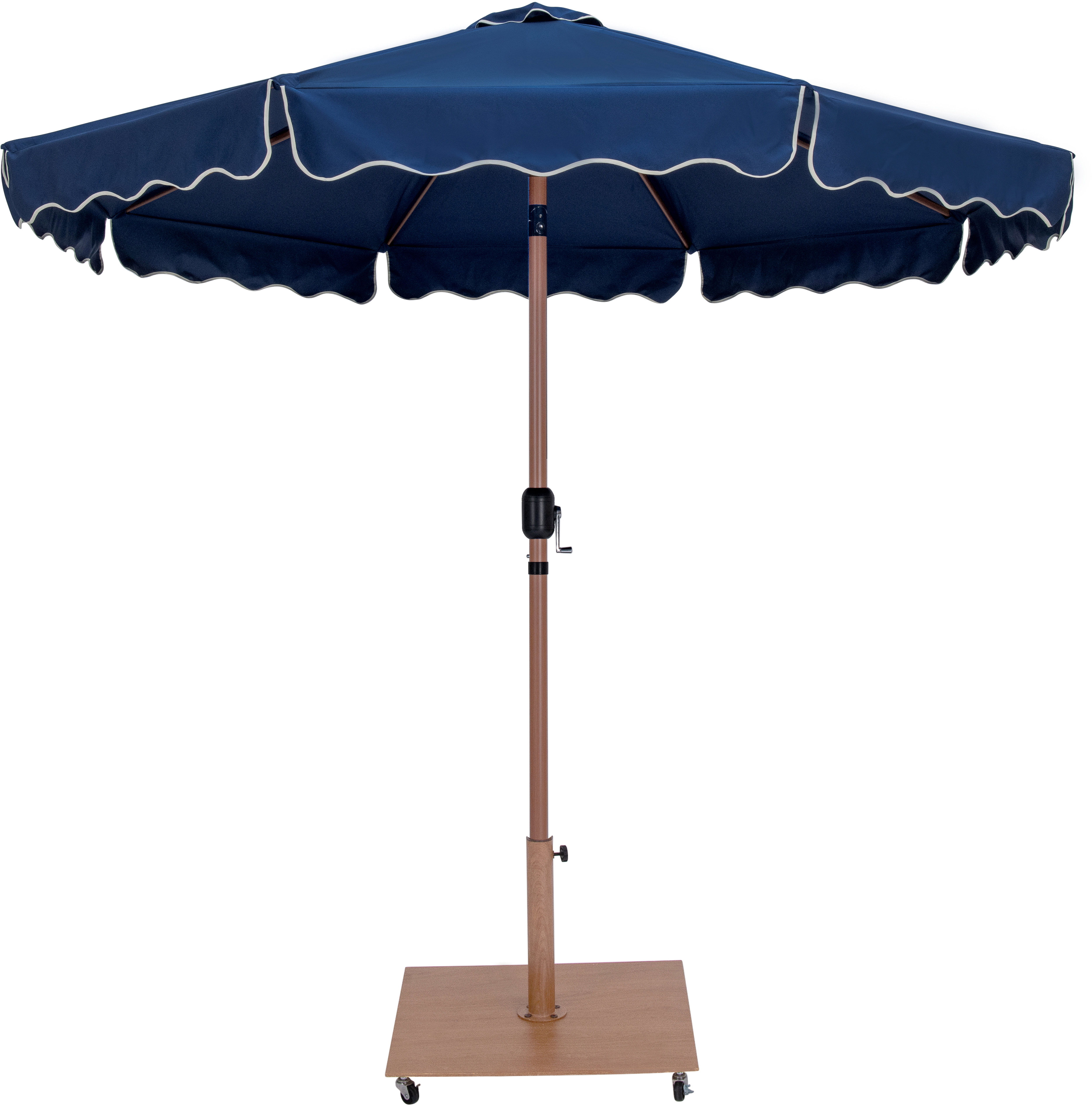Amalfi - Fabric With Cream Piping Aluminum Patio Umbrella With Teak Base / Teak Pole - Navy