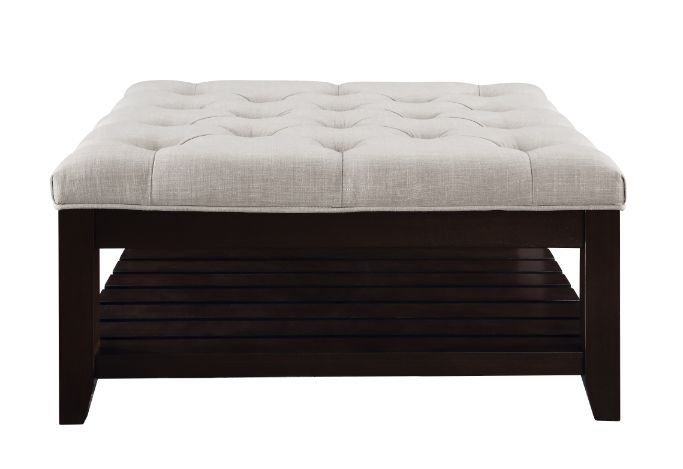 Aizen - Cocktail Ottoman - Beige Fabric & Espresso, beige, view 4