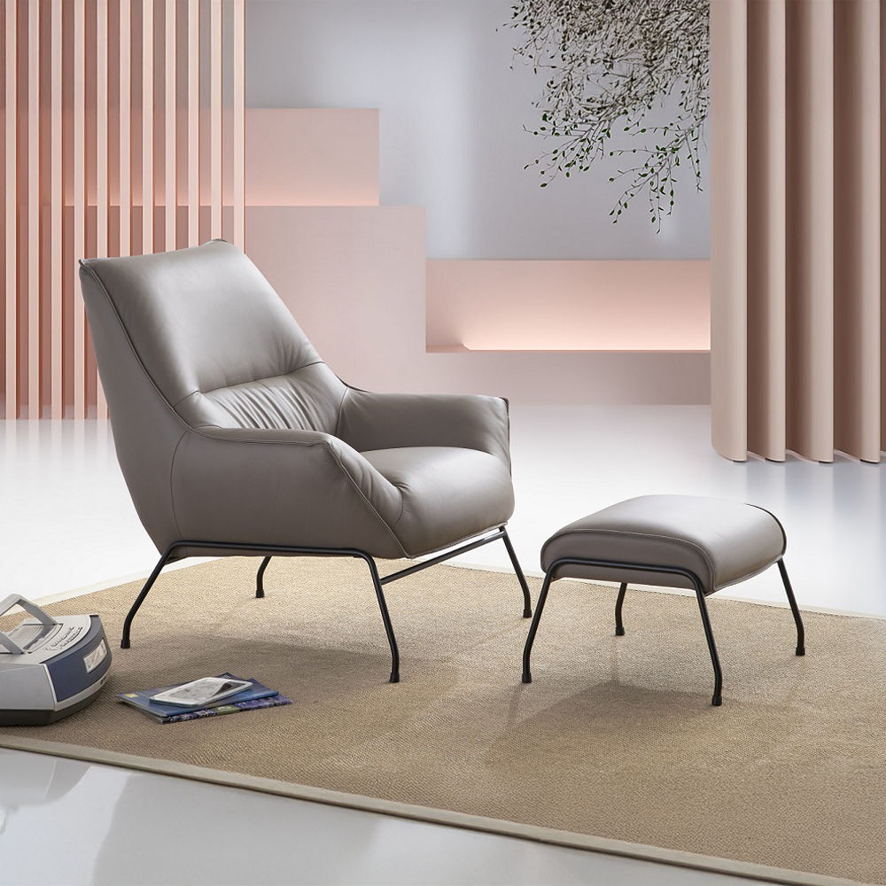 Jabel - Accent Chair & Ottoman - Khaki Top Grain Leather, gray, view 4