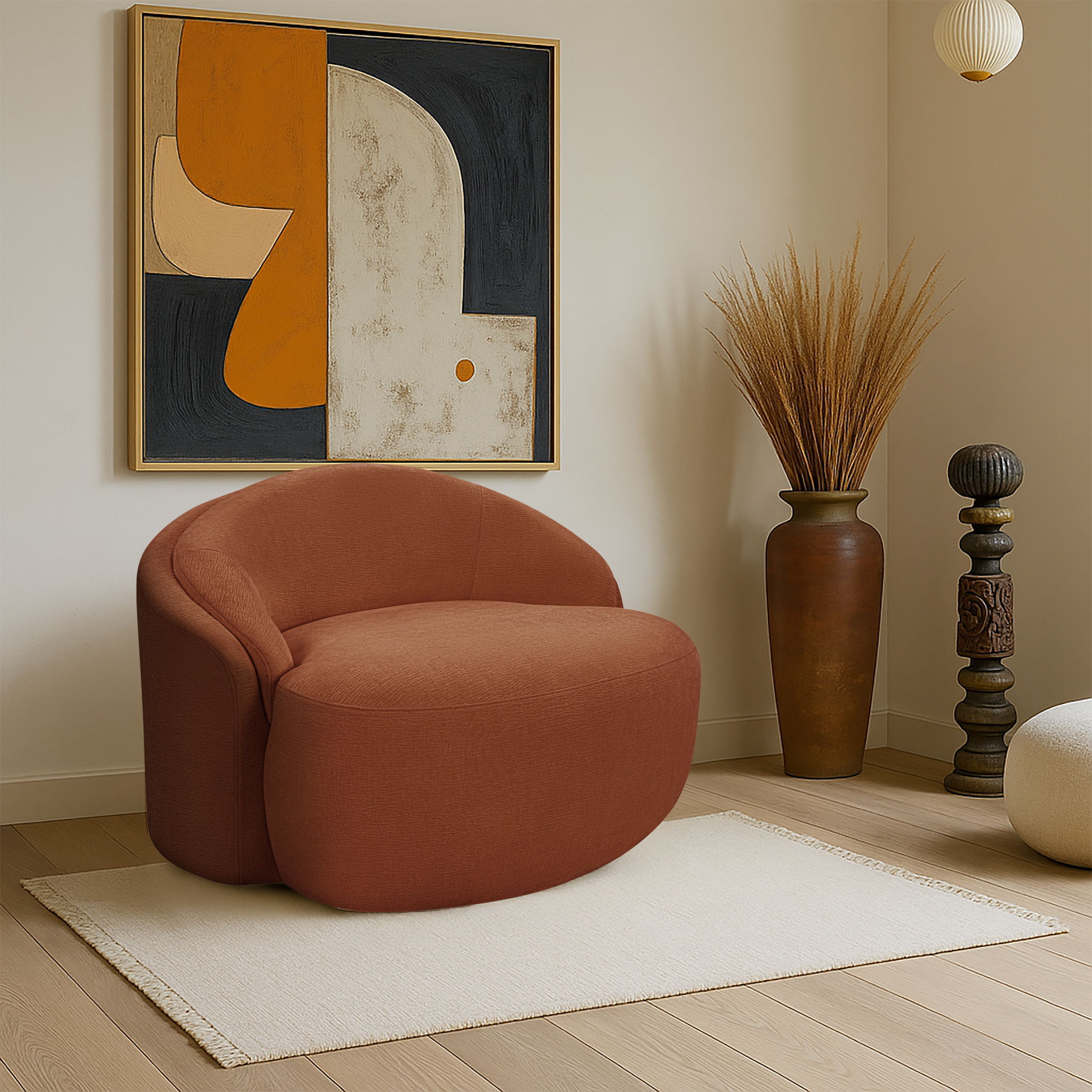 Caspian - Chenille Fabric Upholstered Chair - Cognac
