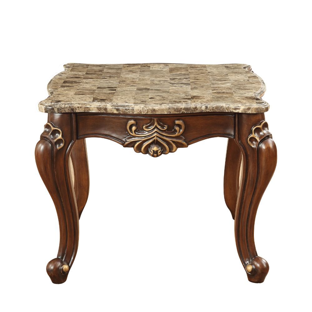 Shalisa - End Table - Marble Top & Walnut, dark brown, view 2