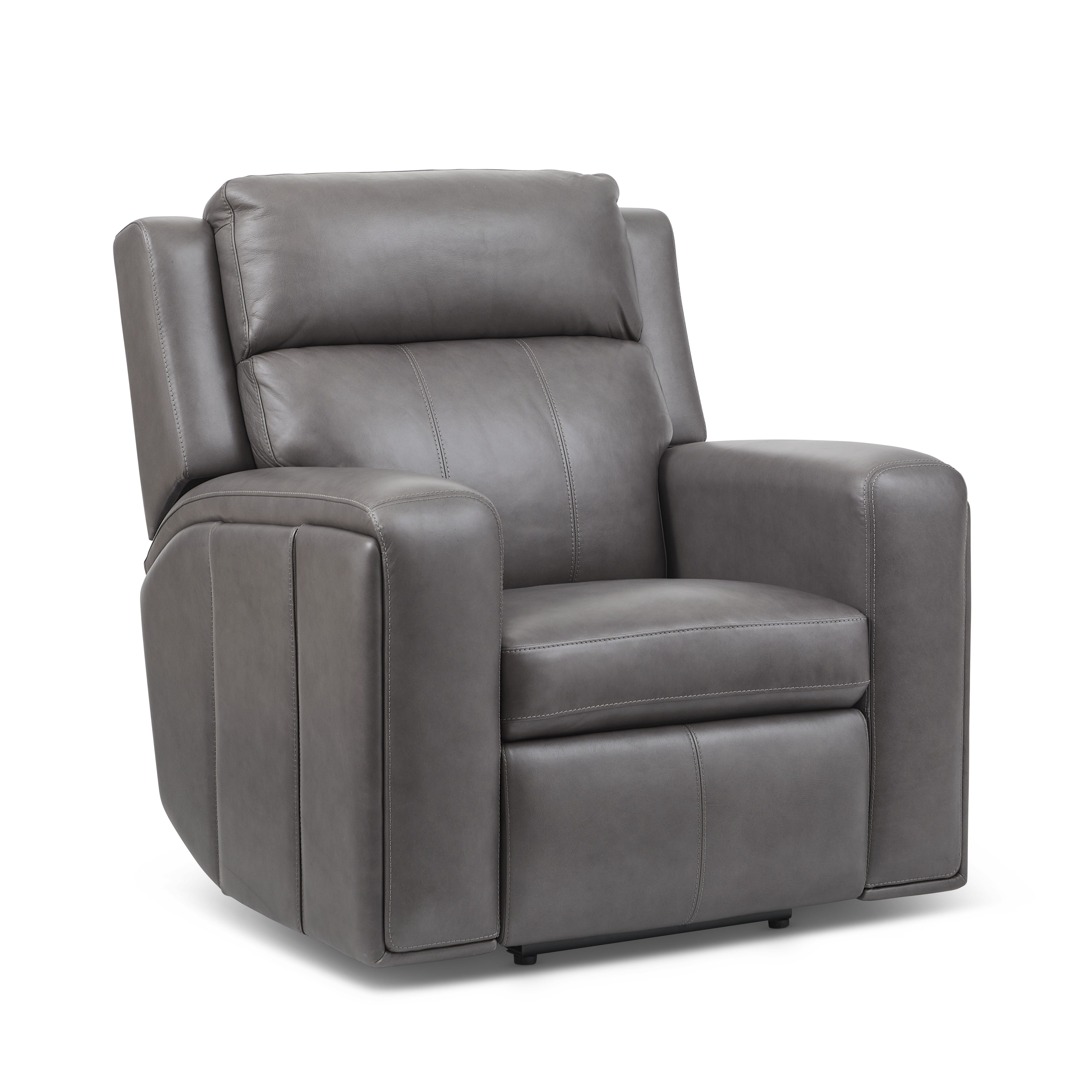 Wyatt - Power Recliner With Power Headrest & Lumbar - Gunmetal, dark gray