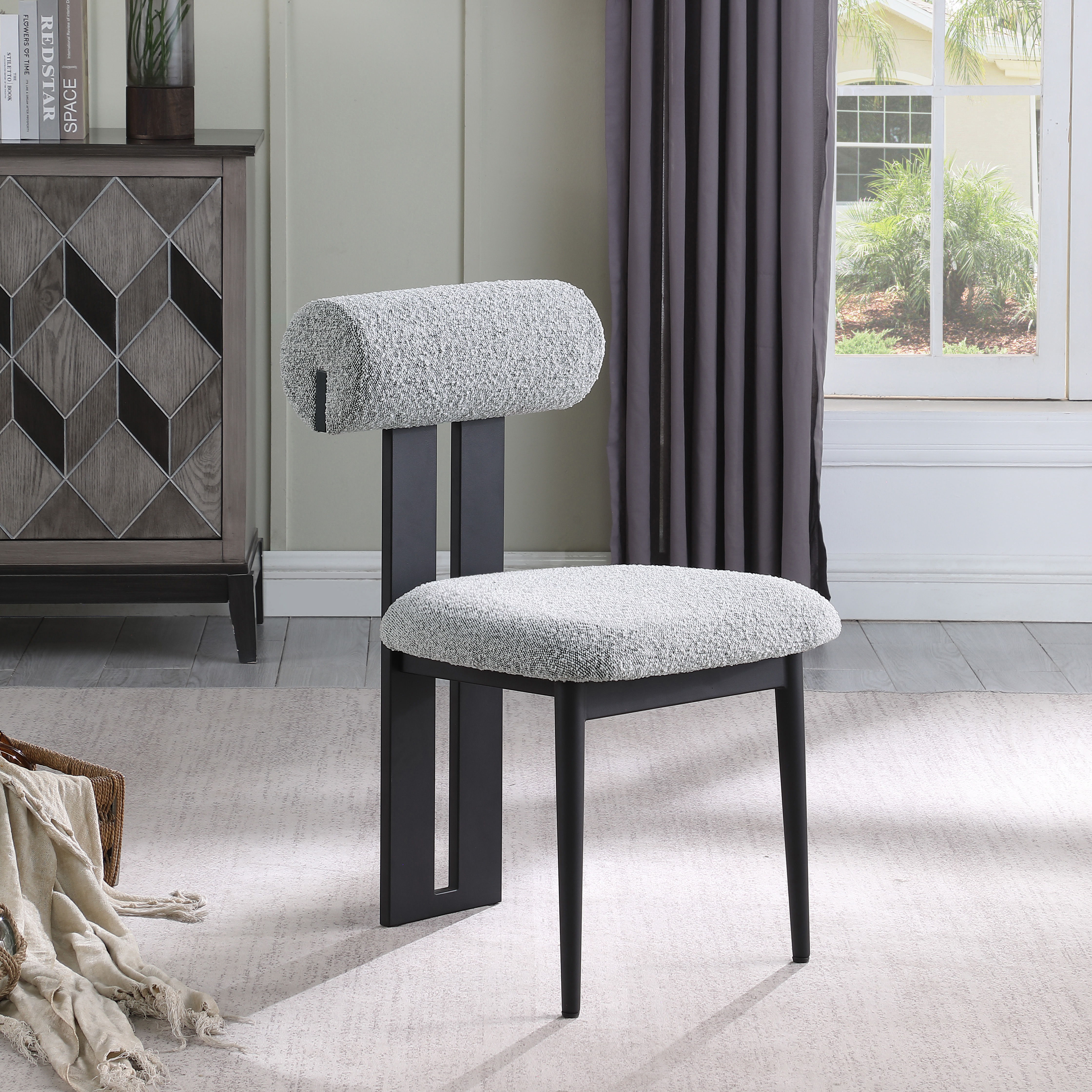 Dario - Boucle Dining Chair With Black Frame (Set of 2) - Gray