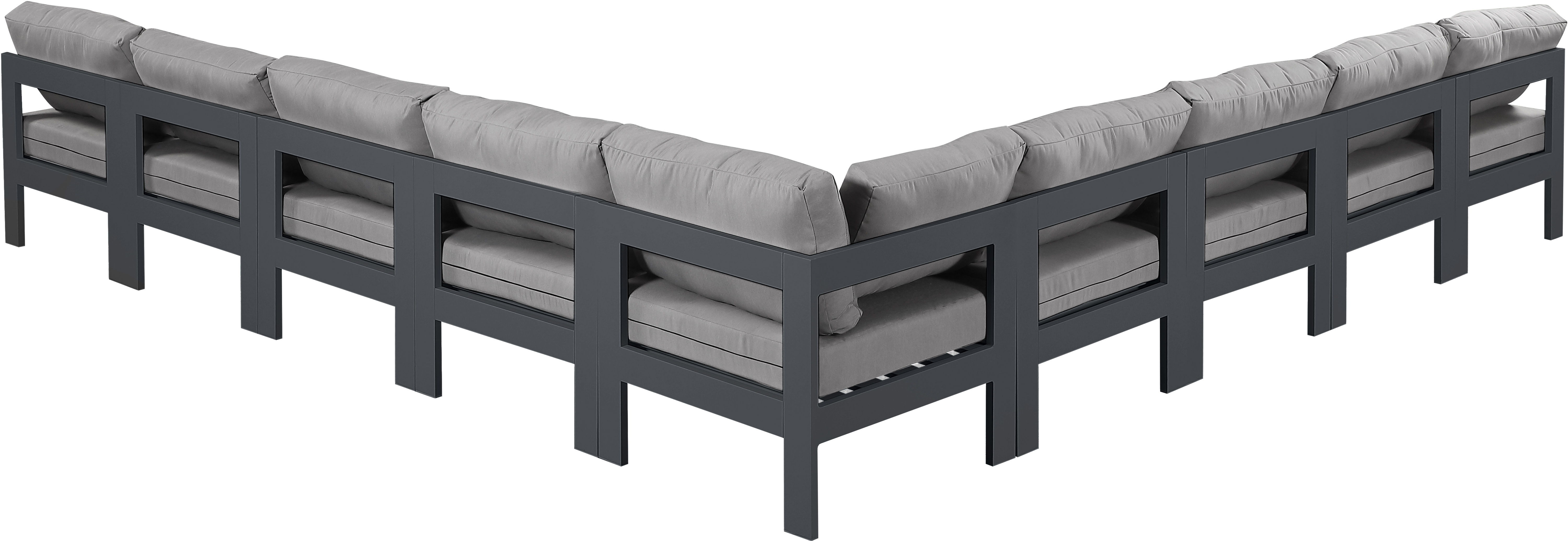 Nizuc - Outdoor Patio 9 Piece Modular Corner Armless Sectional With Gray Frame - Gray