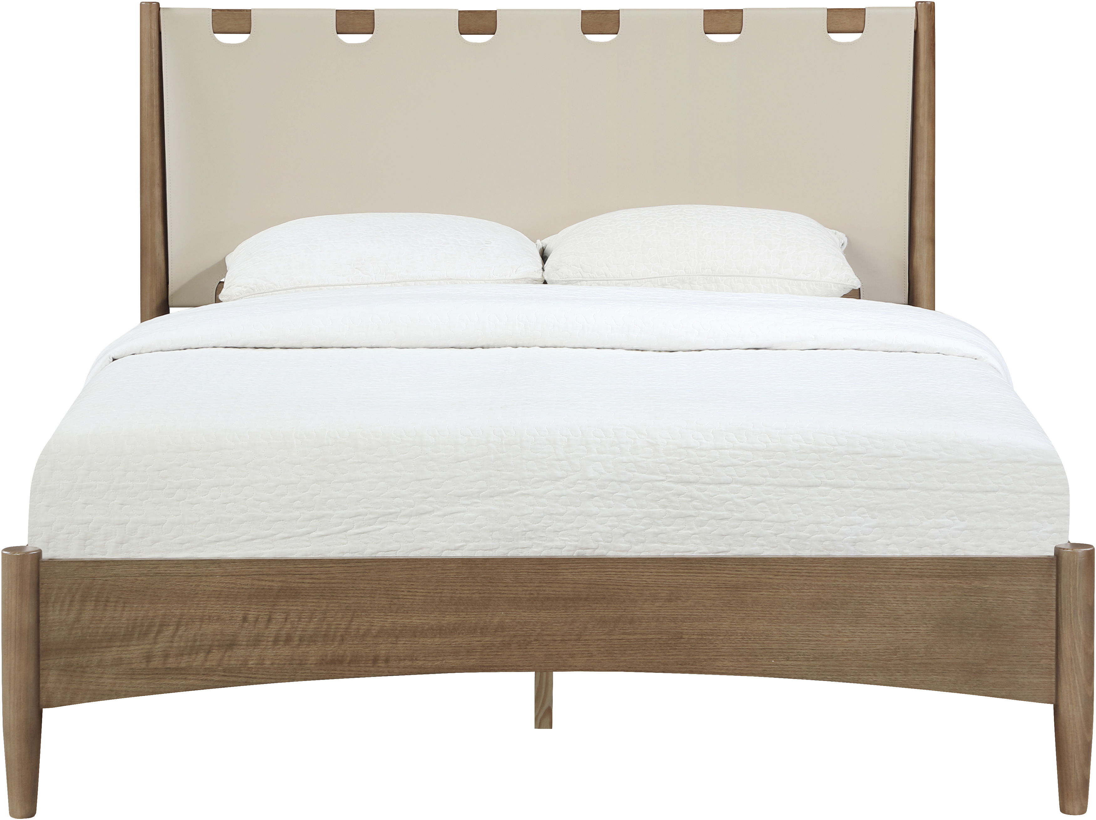 Santos - Vegan Leather Headboard And Wood Full Bed - Beige