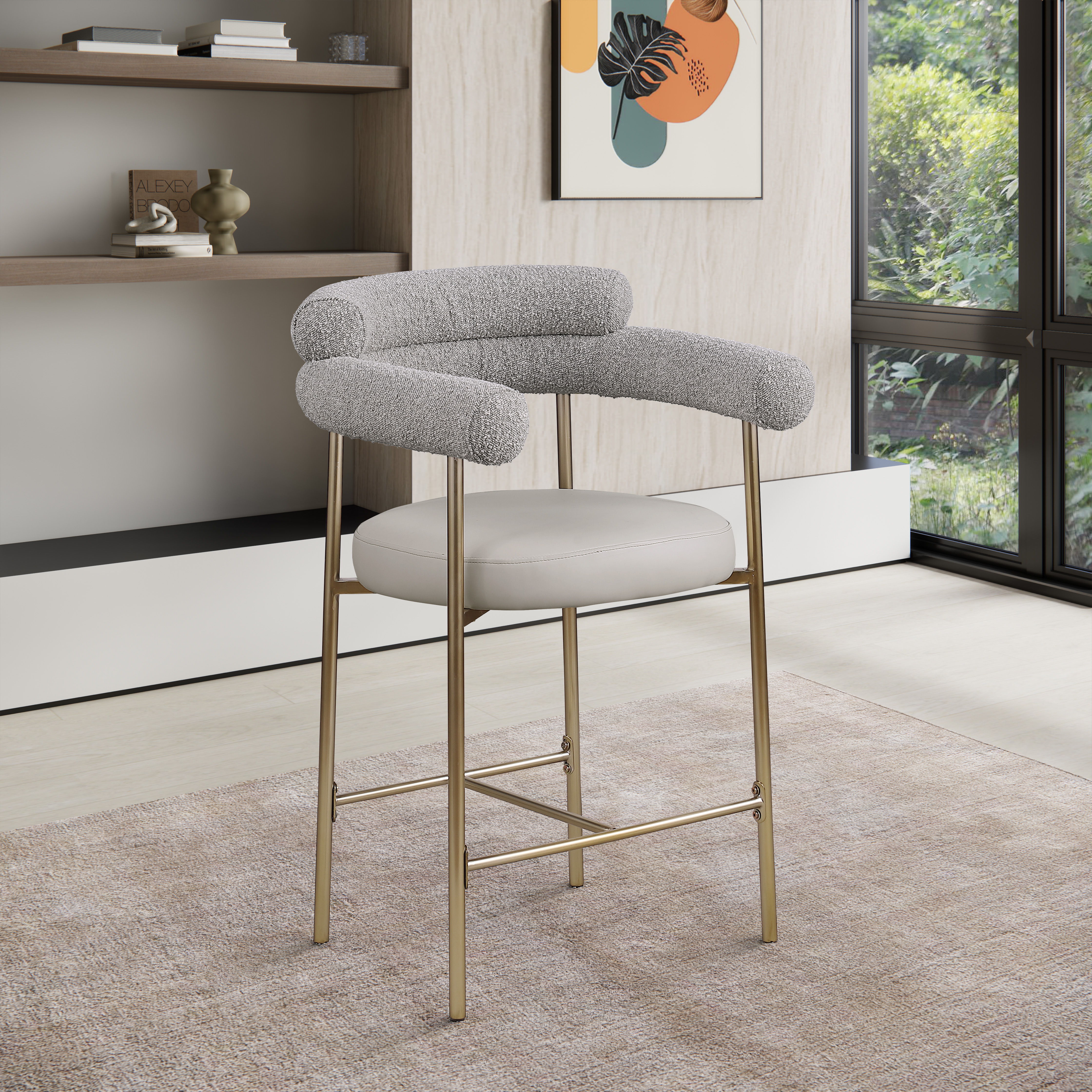 Blake - Faux Leather Counter Stool With Bronze Legs (Set of 2) - Taupe