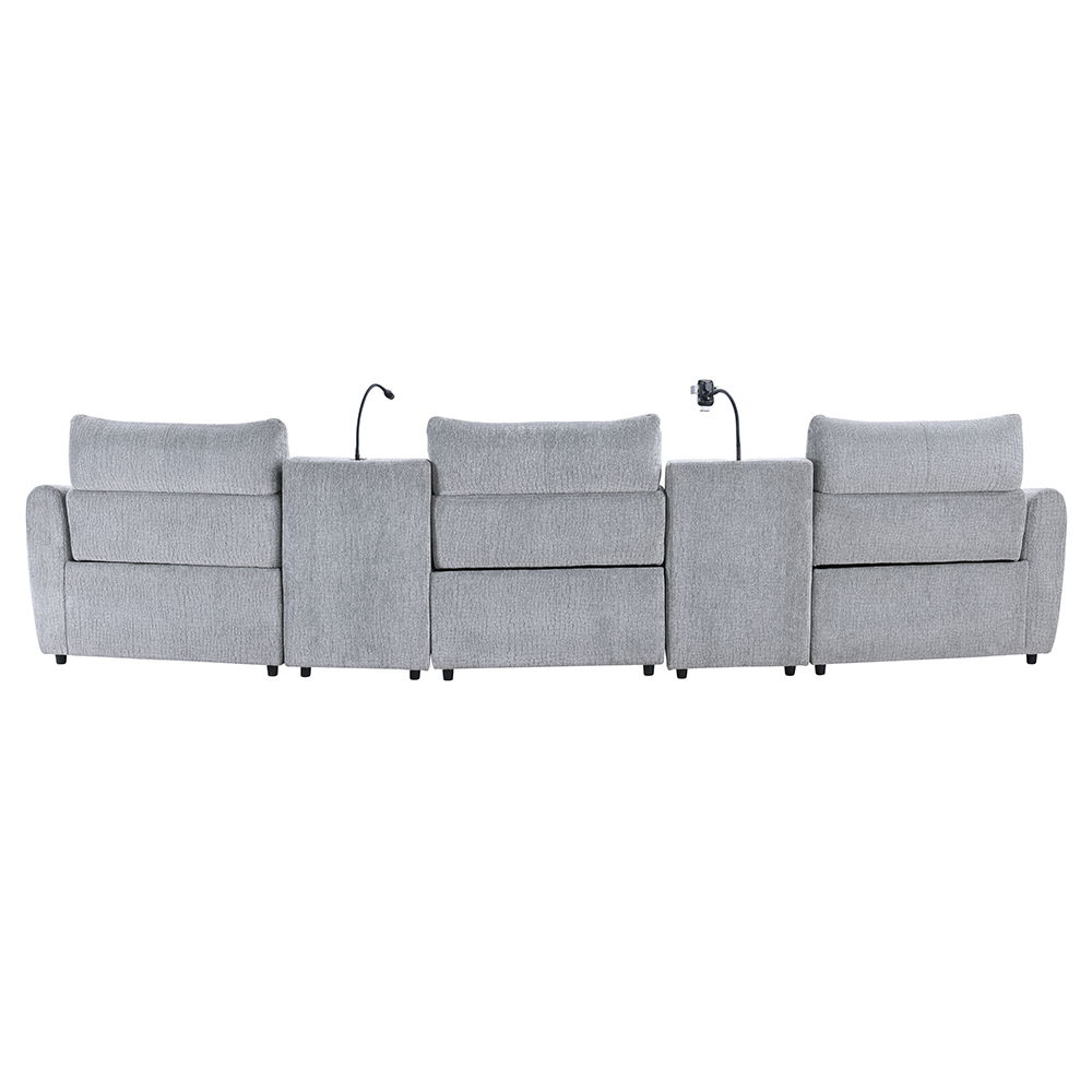 Fullar - Modular Console With Speaker & Cup Holder - Light Gray Chenille, light gray, view 4